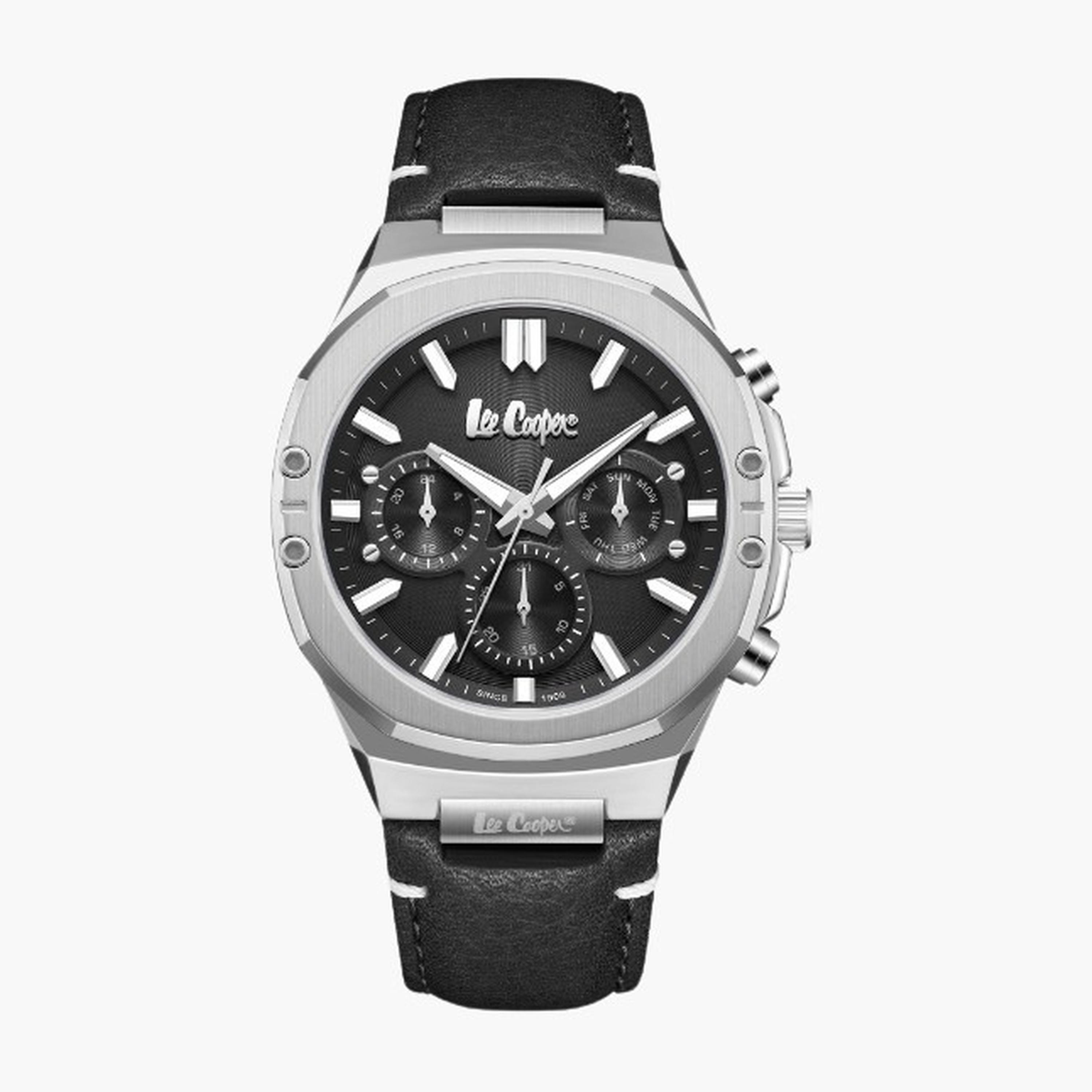 لي كوبر- ساعة رجالية 43 مم كرونوغراف سوار جلدي لون أسود-men-watchesandjewellery-watches-image-1