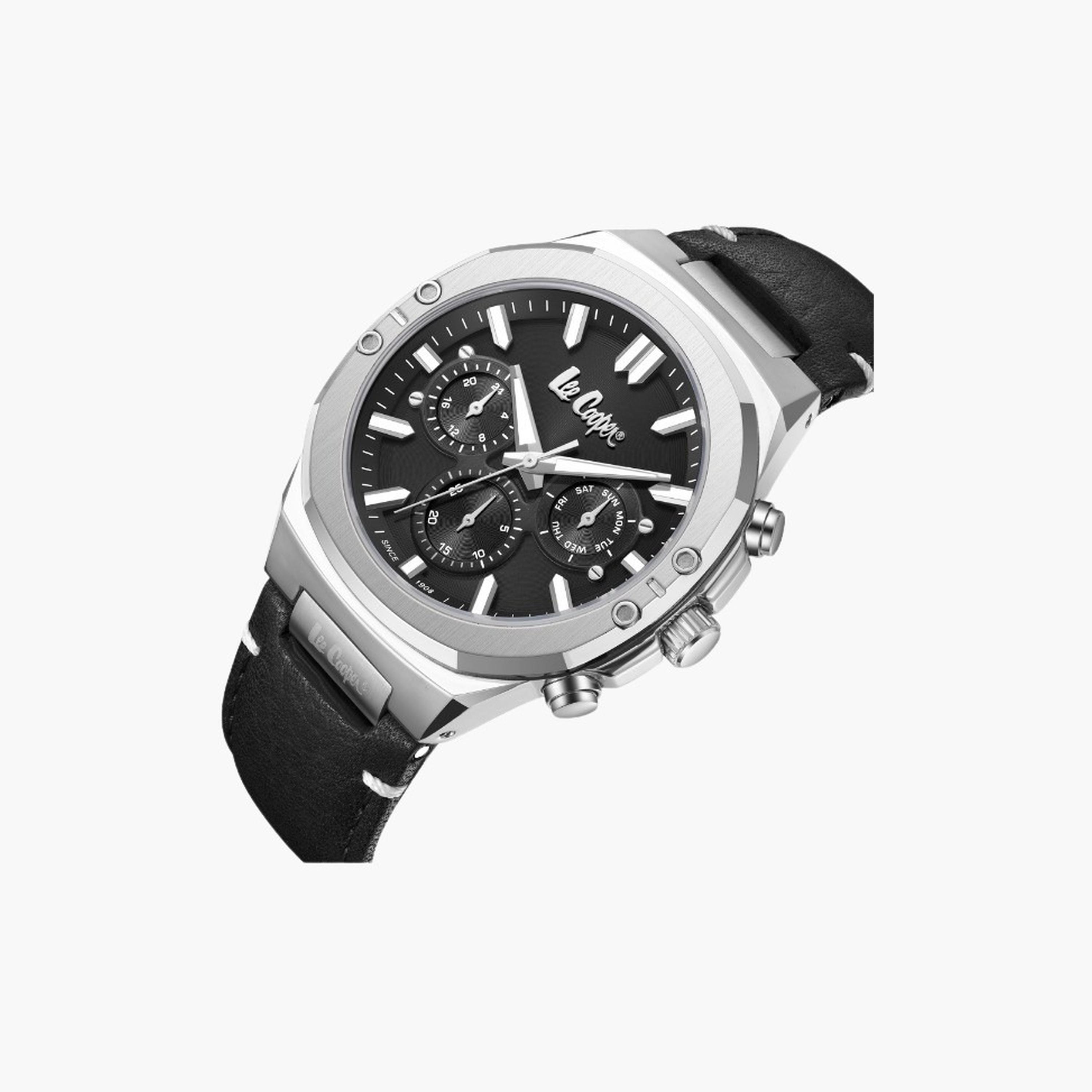 لي كوبر- ساعة رجالية 43 مم كرونوغراف سوار جلدي لون أسود-men-watchesandjewellery-watches-image-2