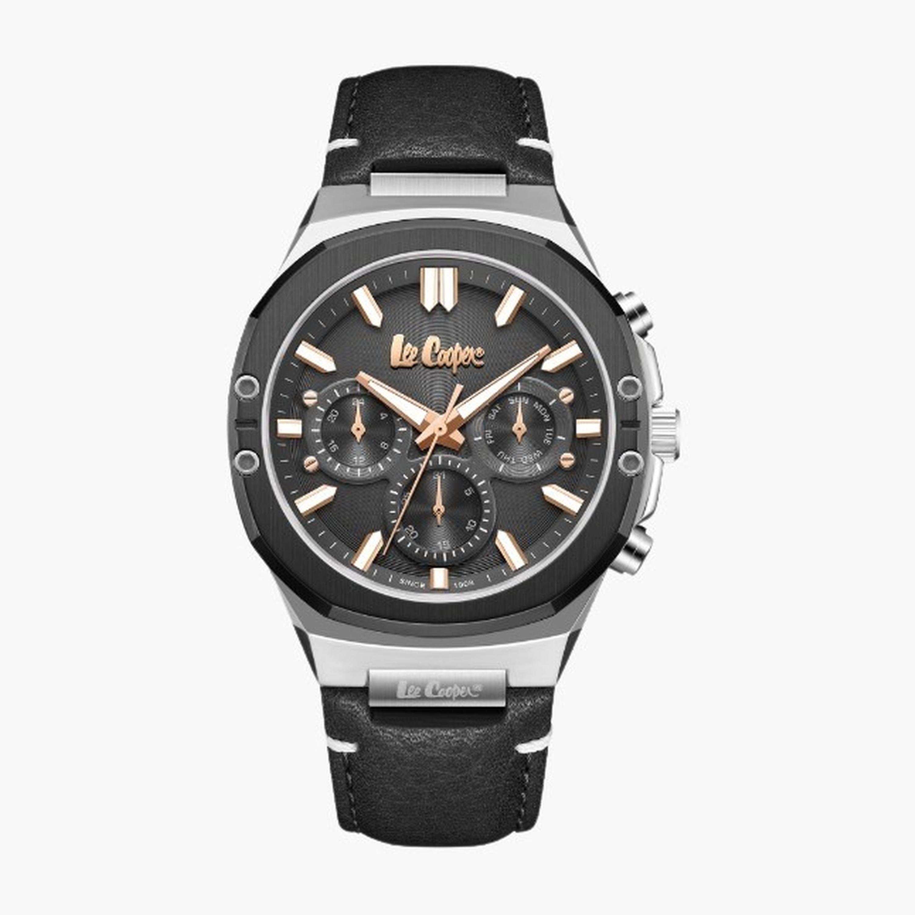 Lee Cooper Men's 43MM Black Chronograph Leather Strap Watch | LC07992.061-men-watchesandjewellery-watches-image-1