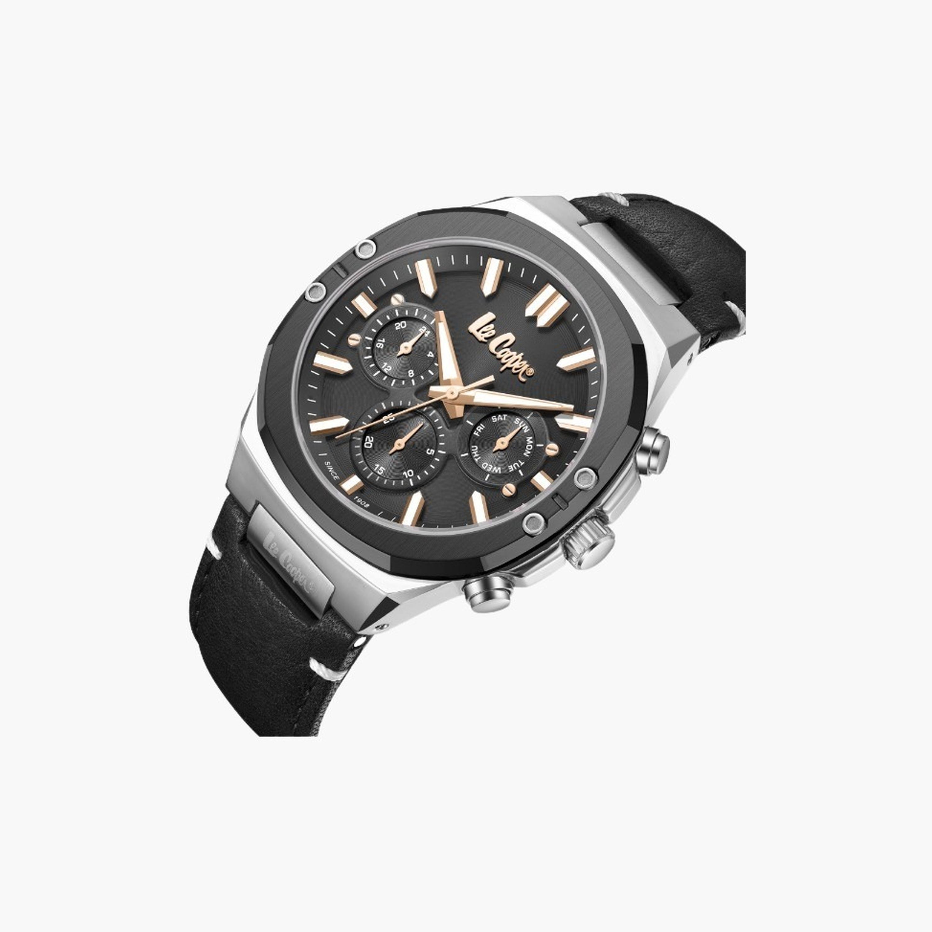 Lee Cooper Men's 43MM Black Chronograph Leather Strap Watch | LC07992.061-men-watchesandjewellery-watches-image-2