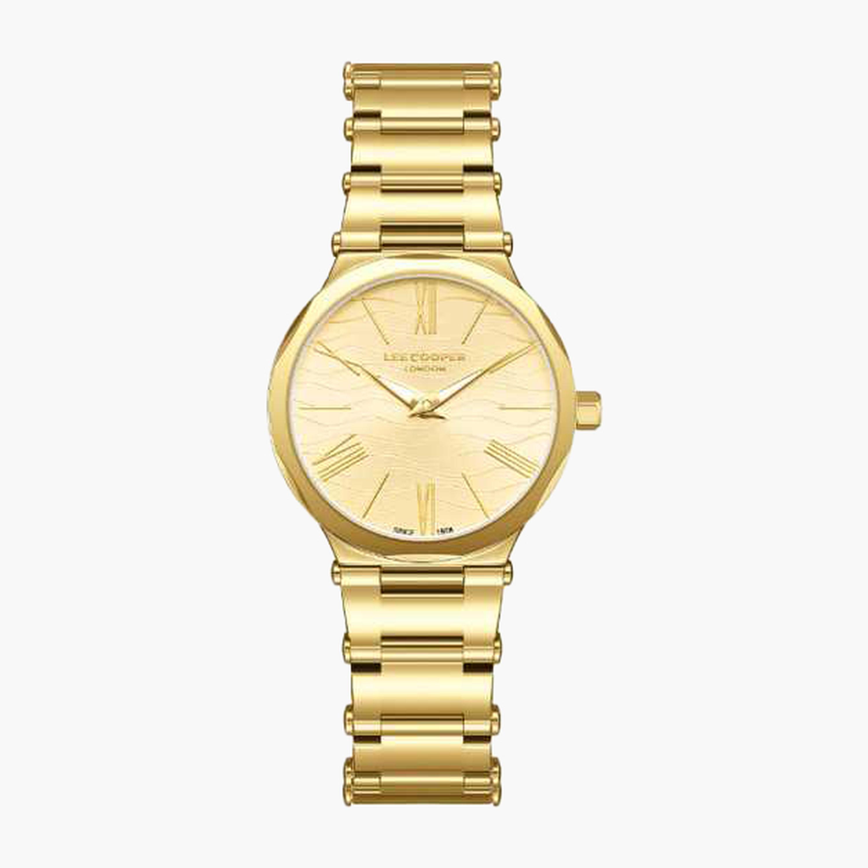 لي كوبر- ساعة نسائية 34 مم تناظرية سوار معدني لون ذهبي-women-watchesandjewellery-watches-image-1