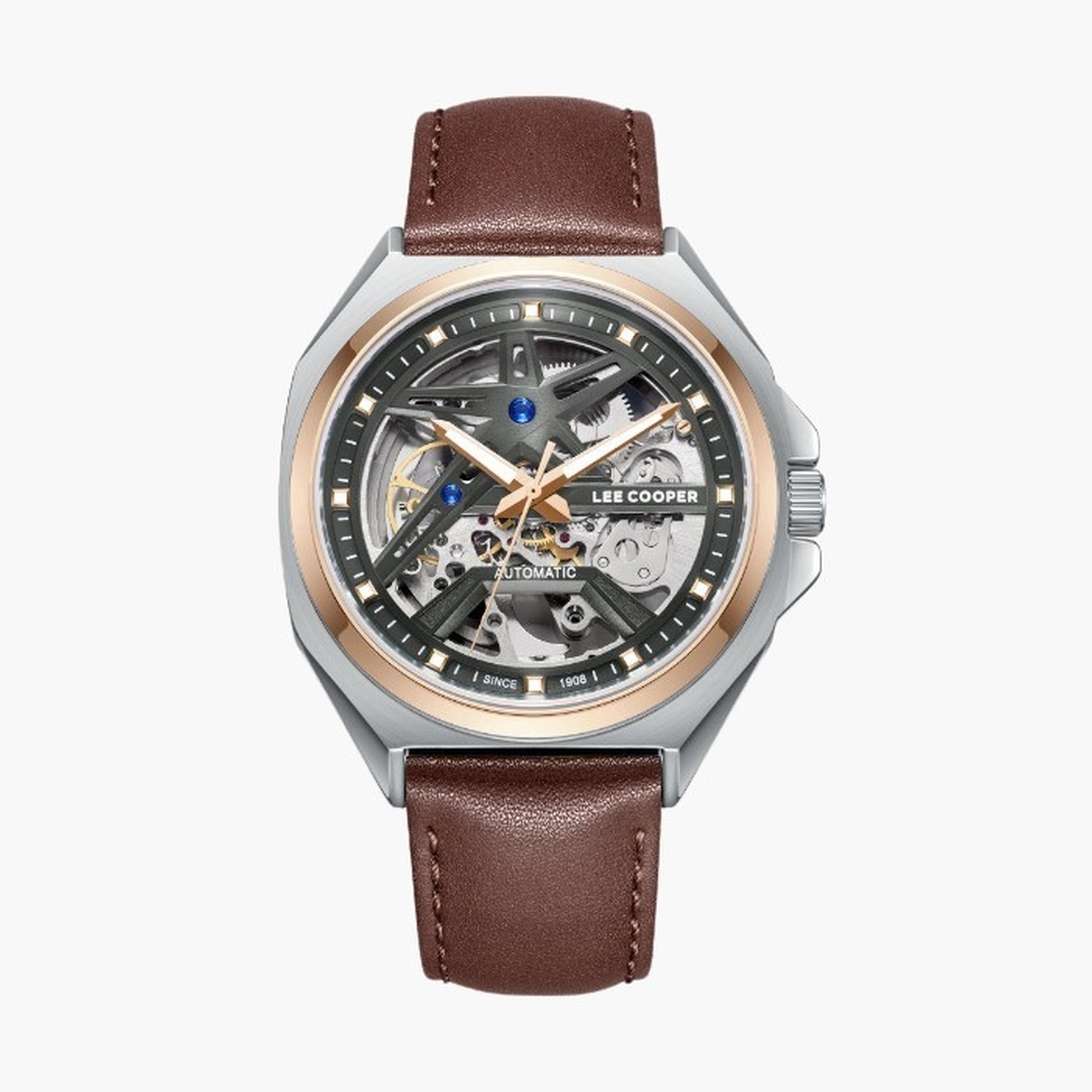 Lee Cooper Men's 44MM Brown Automatic Leather Strap Watch | LC08103.564-men-watchesandjewellery-watches-image-1