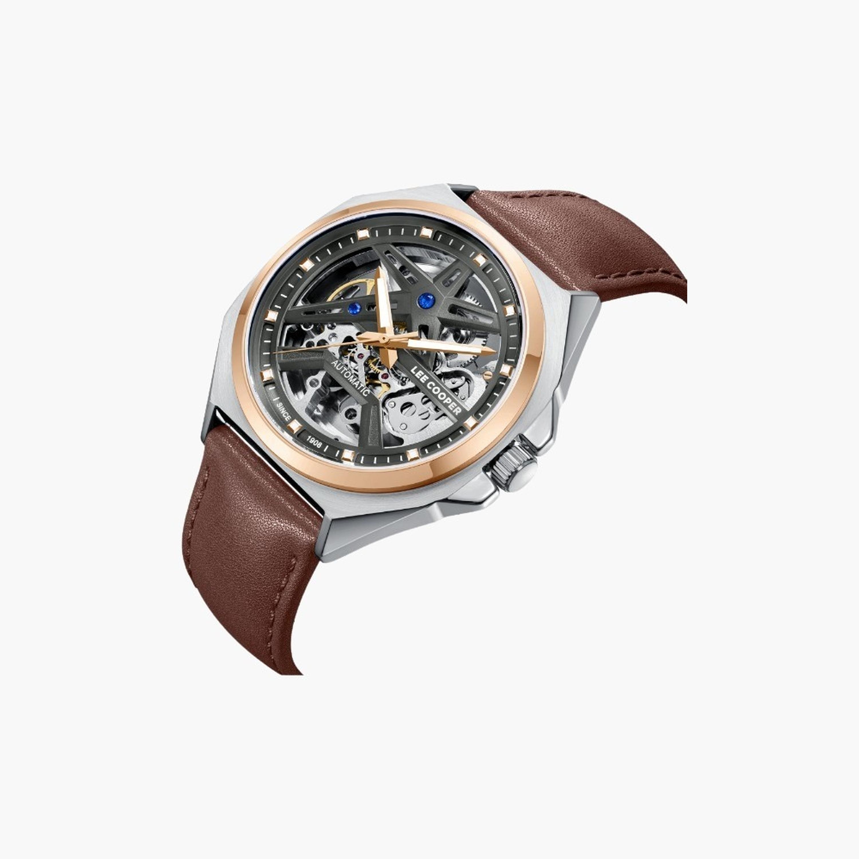 Lee Cooper Men's 44MM Brown Automatic Leather Strap Watch | LC08103.564-men-watchesandjewellery-watches-image-2