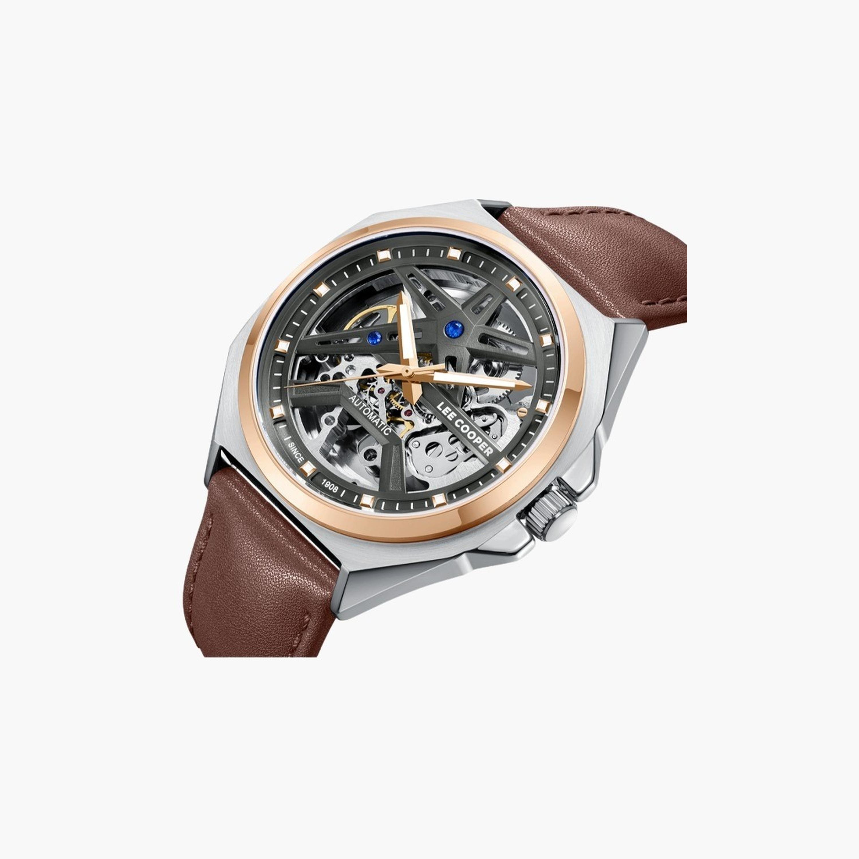 Lee Cooper Men's 44MM Brown Automatic Leather Strap Watch | LC08103.564-men-watchesandjewellery-watches-image-5