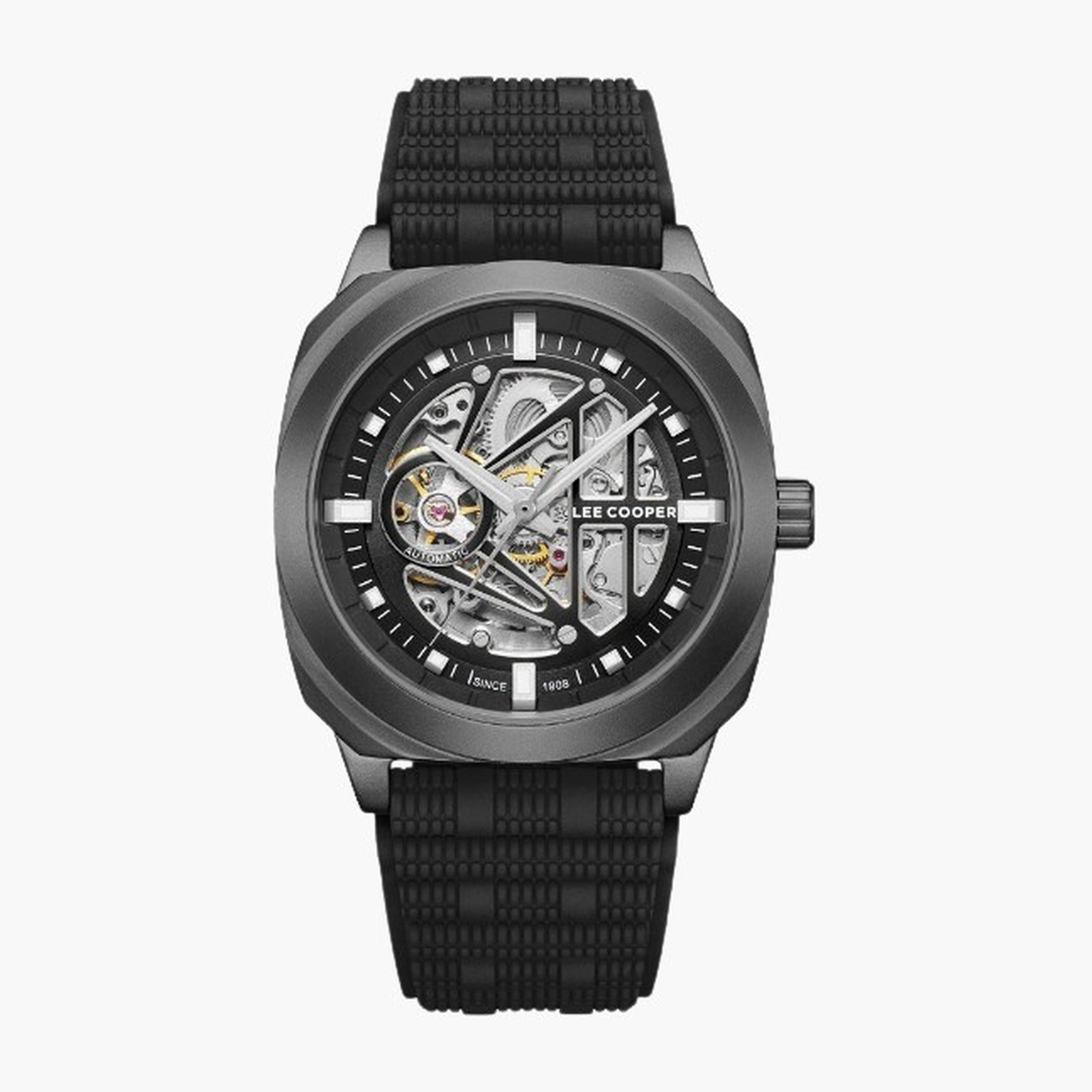 Lee Cooper Men's 41MM Black Automatic Silicone Strap Watch | LC08074.651-men-watchesandjewellery-watches-image-1