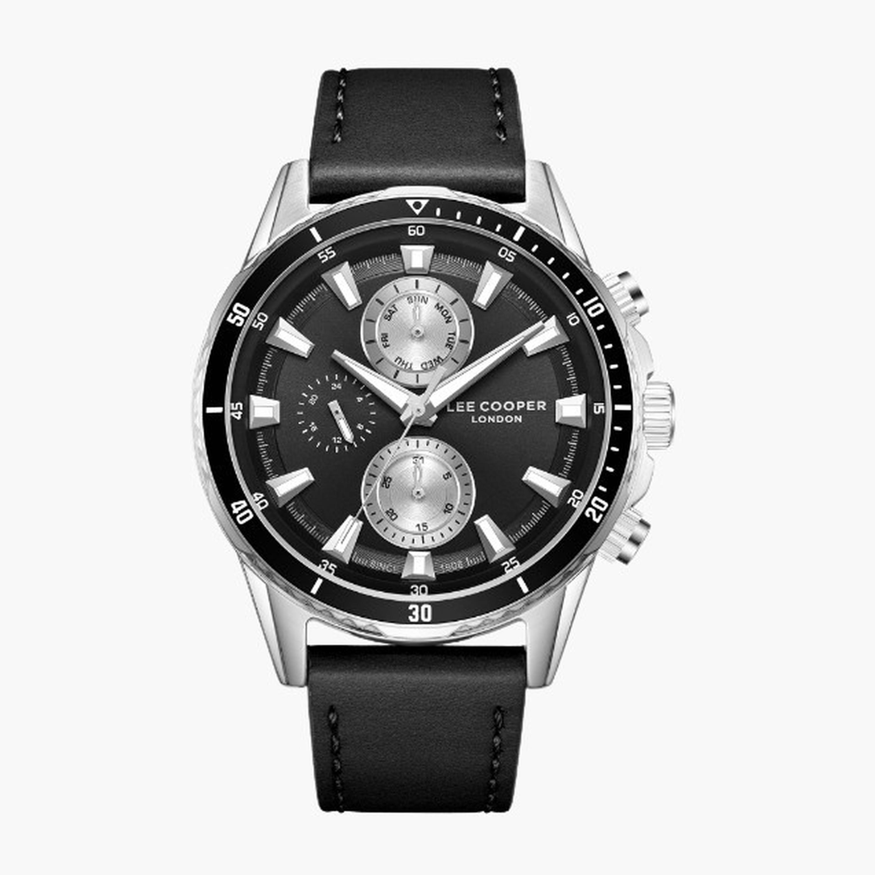 لي كوبر- ساعة رجالية 46 مم كرونوغراف سوار جلدي لون أسود-men-watchesandjewellery-watches-image-1