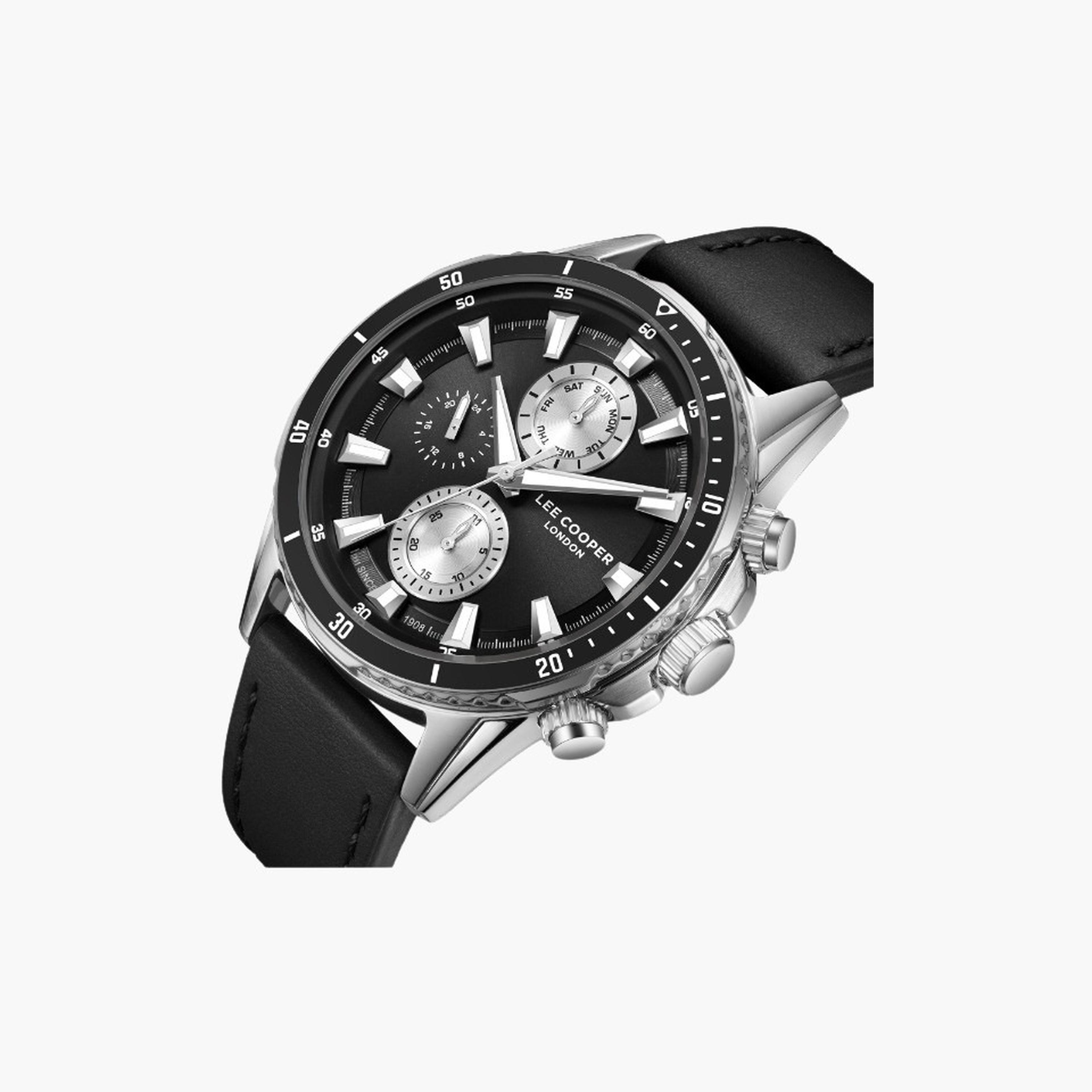 لي كوبر- ساعة رجالية 46 مم كرونوغراف سوار جلدي لون أسود-men-watchesandjewellery-watches-image-2