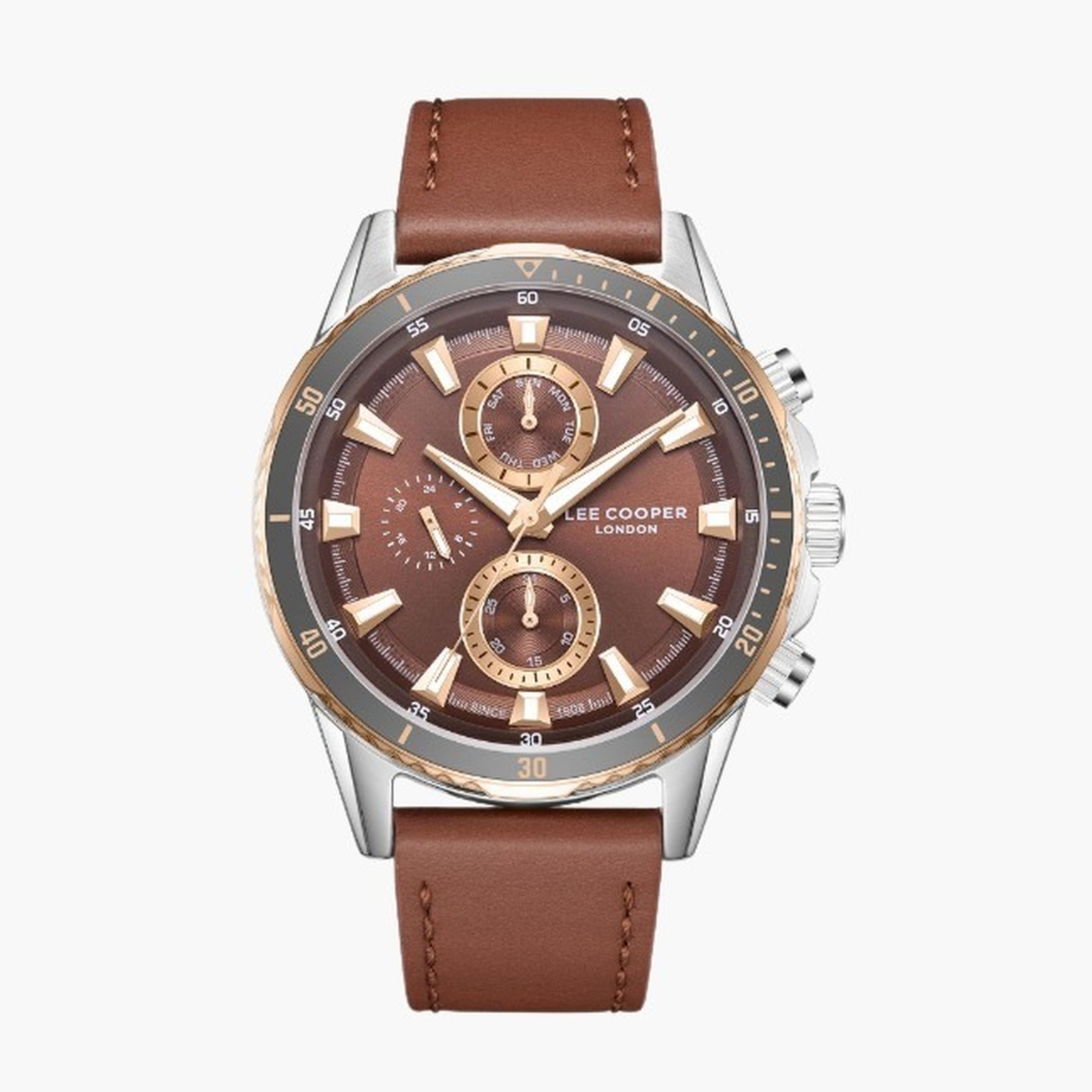Lee Cooper Men's 46MM Brown Chronograph Leather Strap Watch | LC08004.551-men-watchesandjewellery-watches-image-1