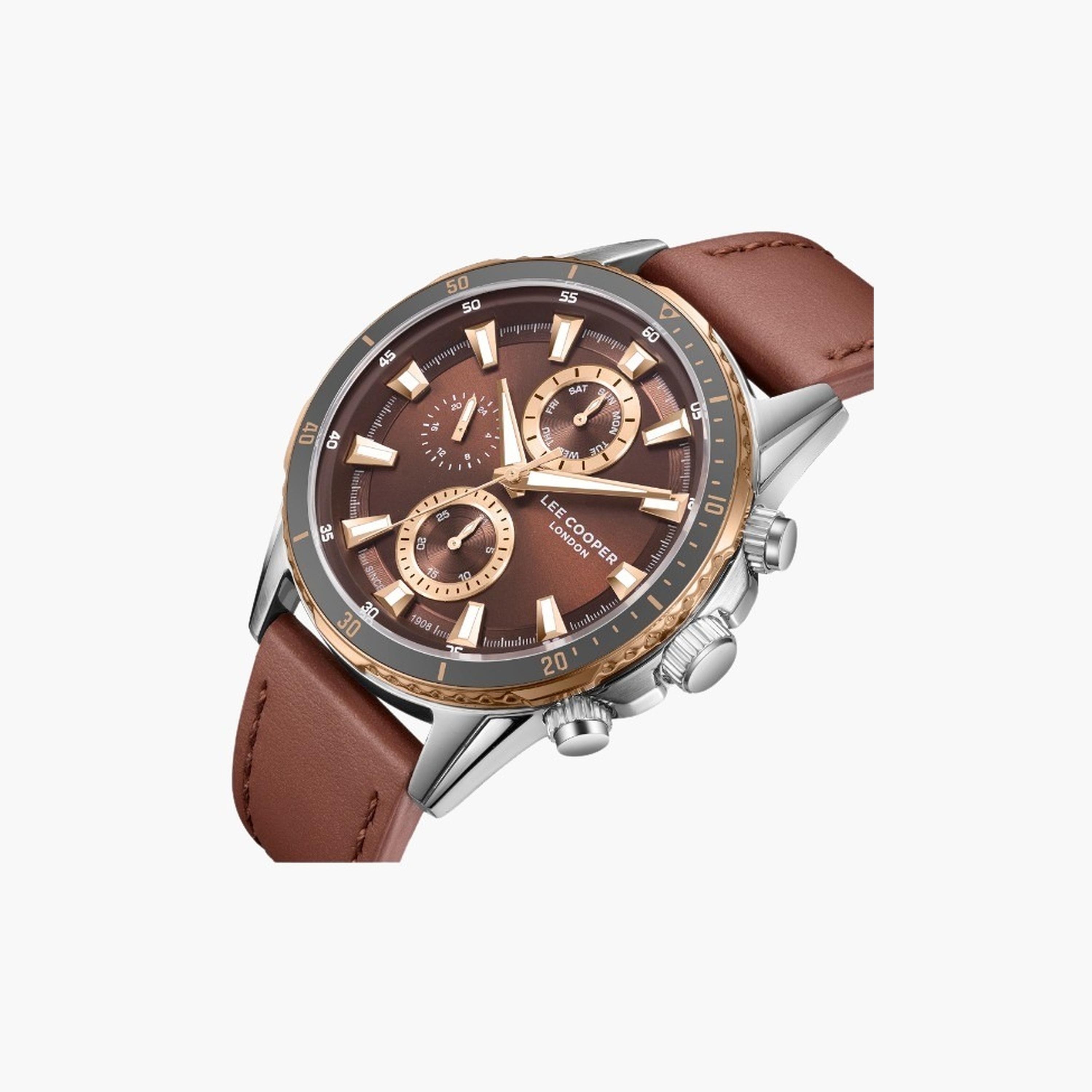 Lee Cooper Men's 46MM Brown Chronograph Leather Strap Watch | LC08004.551-men-watchesandjewellery-watches-image-2