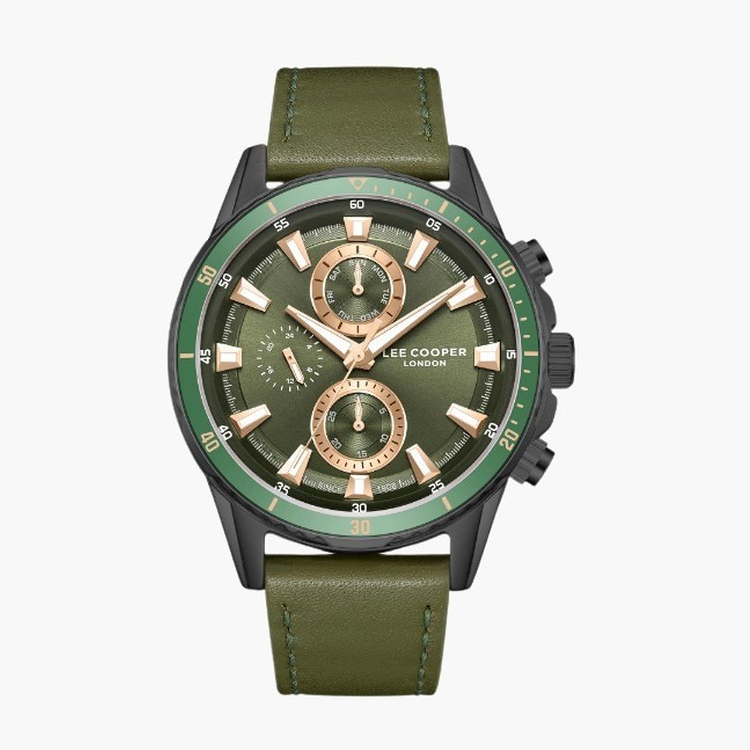 Lee Cooper Men's 46MM Green Chronograph Leather Strap Watch | LC08004.077-men-watchesandjewellery-watches-image-1
