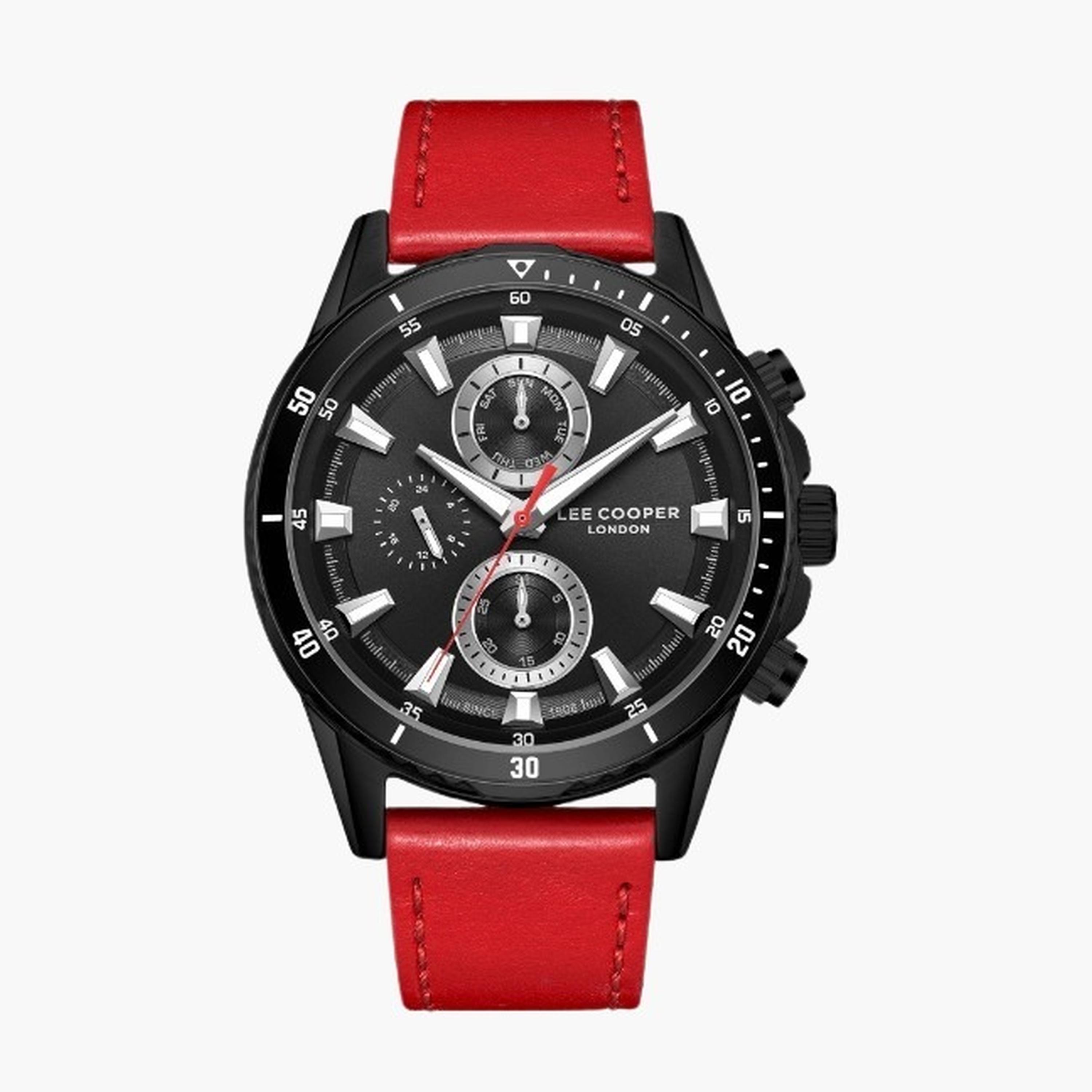 Lee Cooper Men's 46MM Red Chronograph Leather Strap Watch | LC08004.658-men-watchesandjewellery-watches-image-1