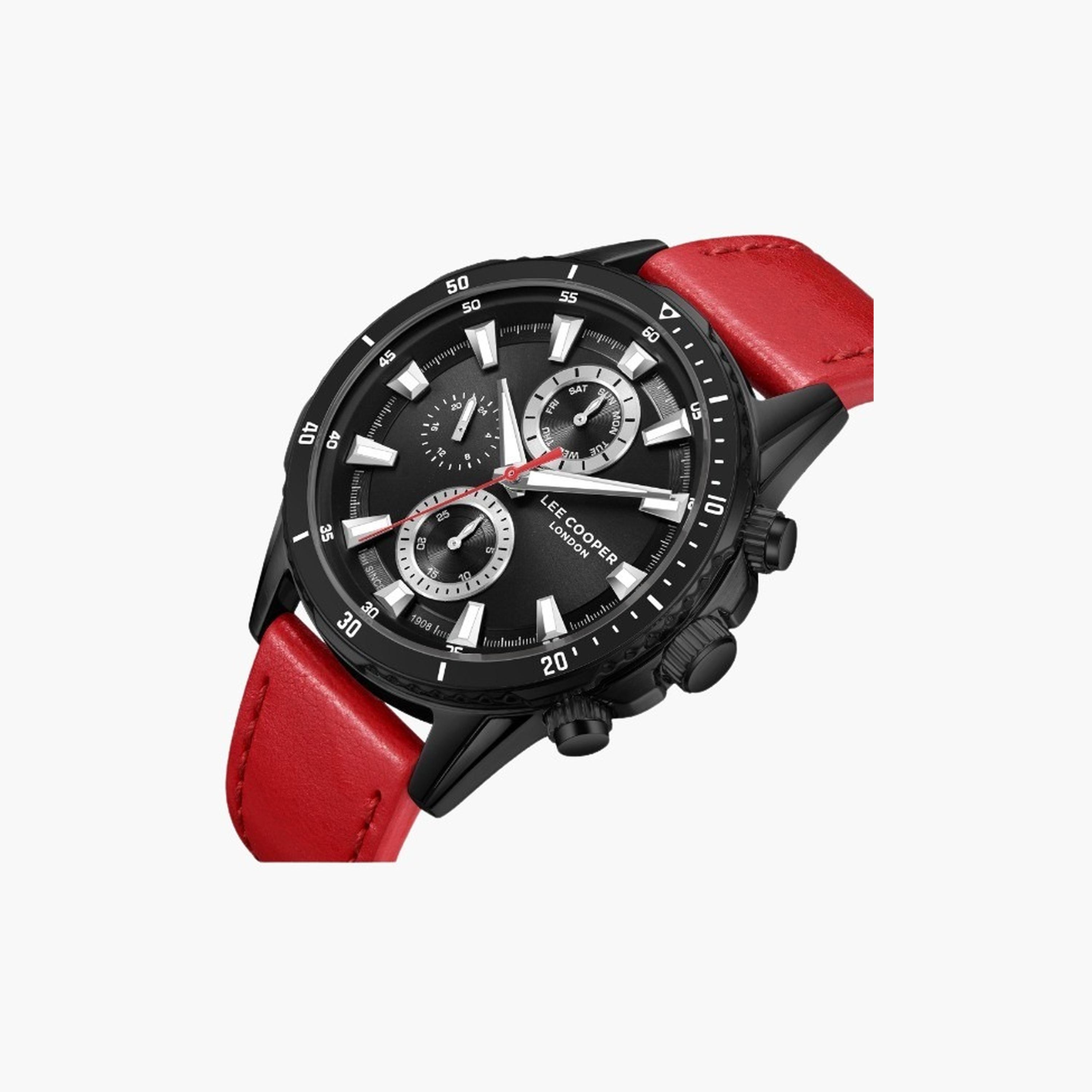 Lee Cooper Men's 46MM Red Chronograph Leather Strap Watch | LC08004.658-men-watchesandjewellery-watches-image-2