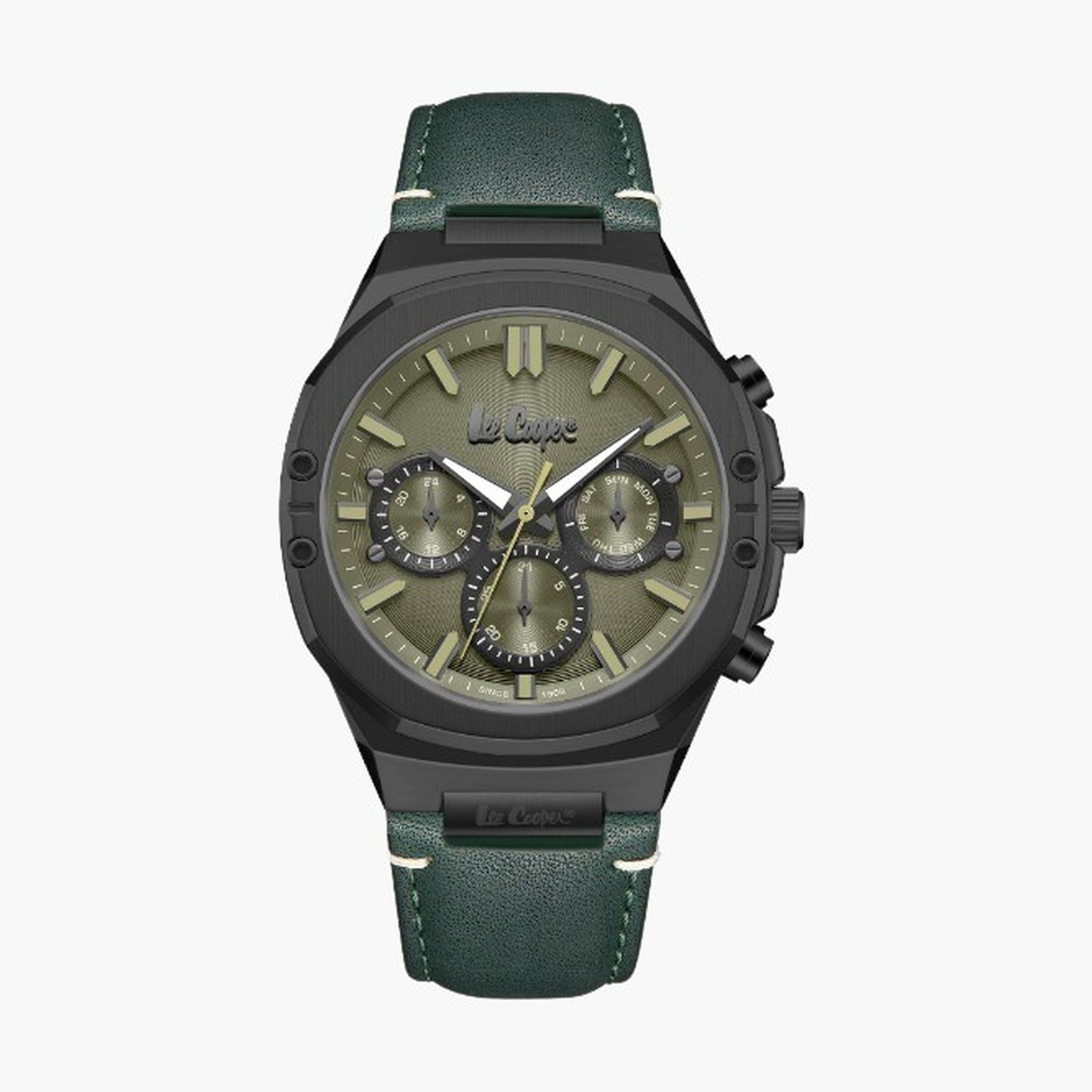 Lee Cooper Men's 43MM Green Chronograph Leather Strap Watch | LC07992.077-men-watchesandjewellery-watches-image-1