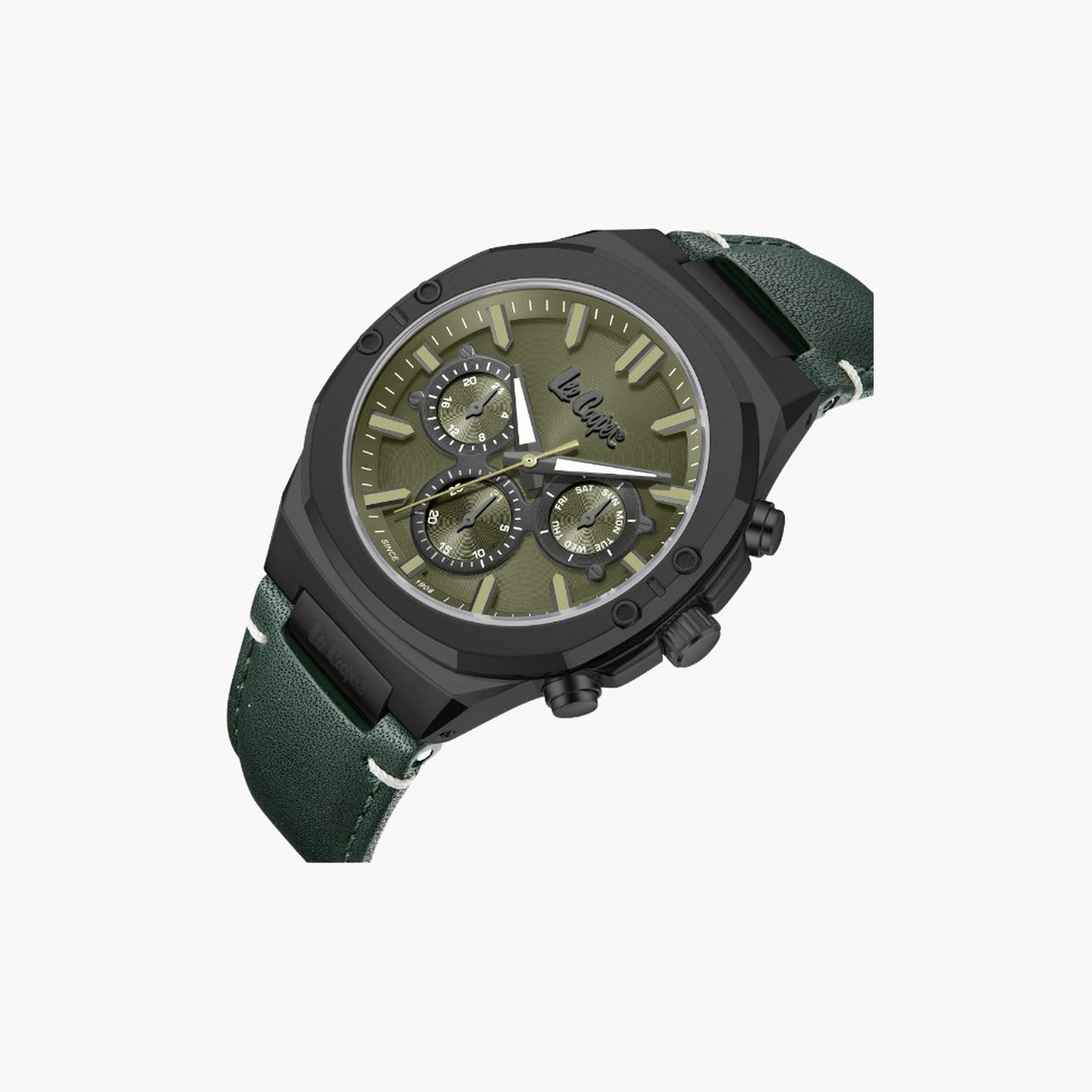 Lee Cooper Men's 43MM Green Chronograph Leather Strap Watch | LC07992.077-men-watchesandjewellery-watches-image-2