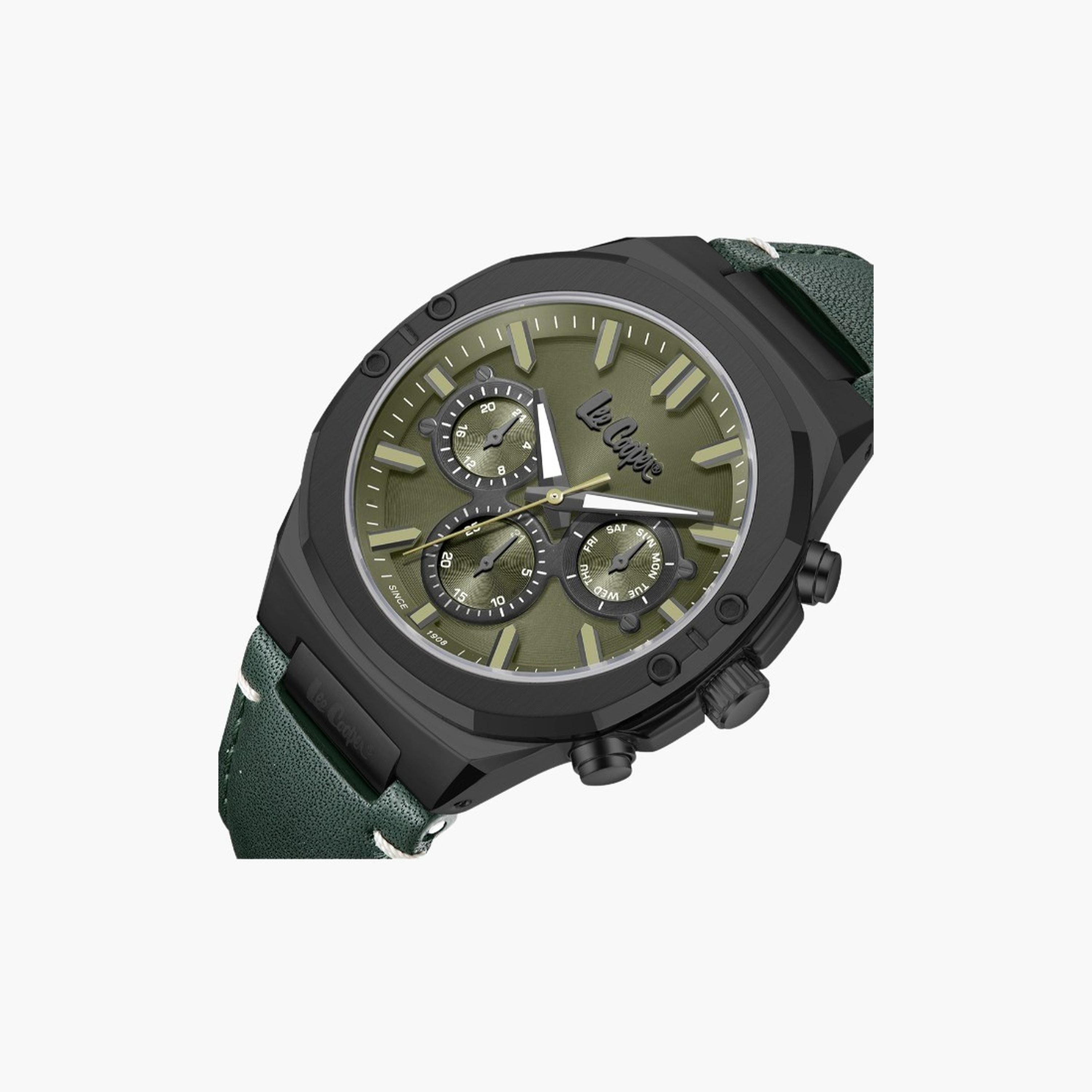 Lee Cooper Men's 43MM Green Chronograph Leather Strap Watch | LC07992.077-men-watchesandjewellery-watches-image-5
