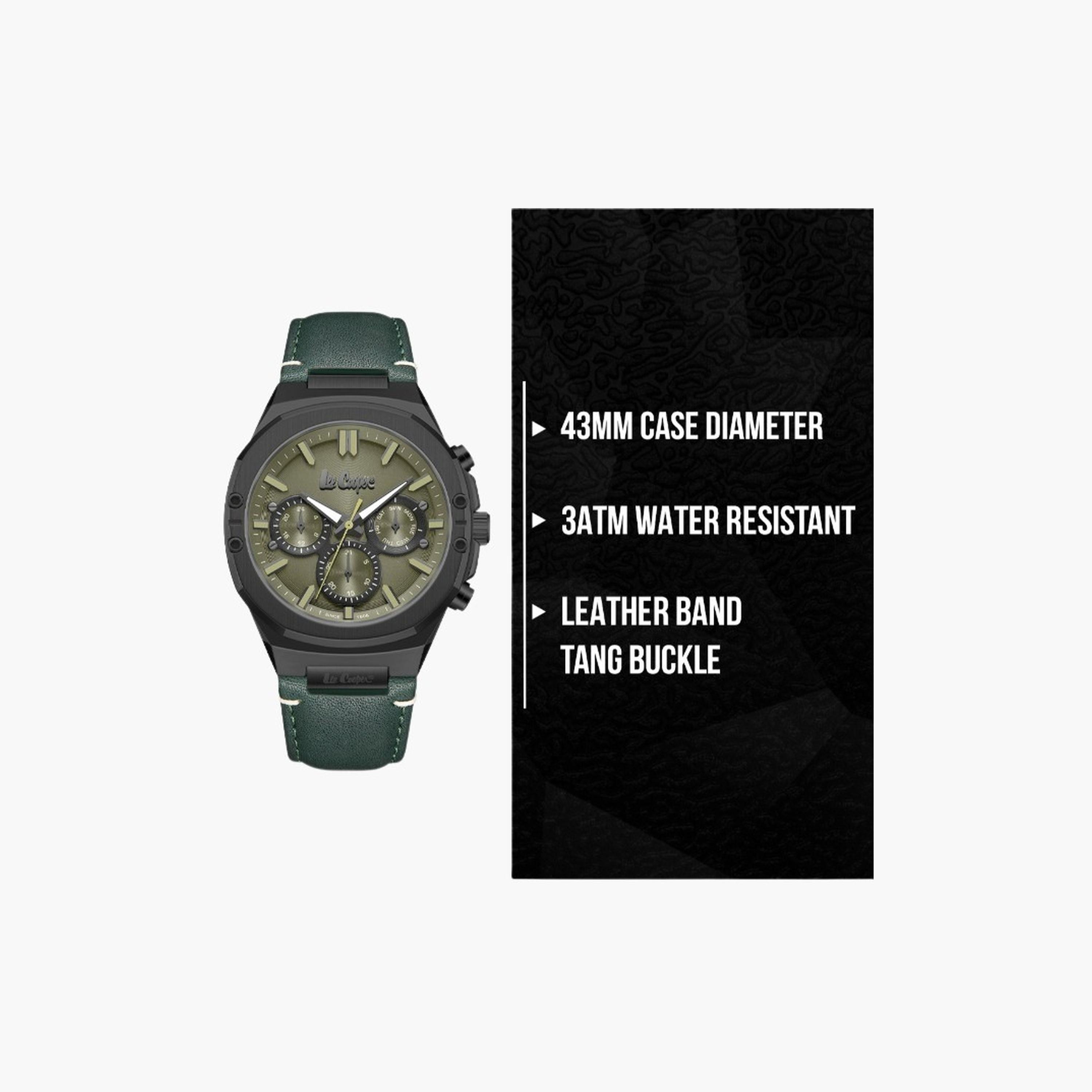 Lee Cooper Men's 43MM Green Chronograph Leather Strap Watch | LC07992.077-men-watchesandjewellery-watches-image-9