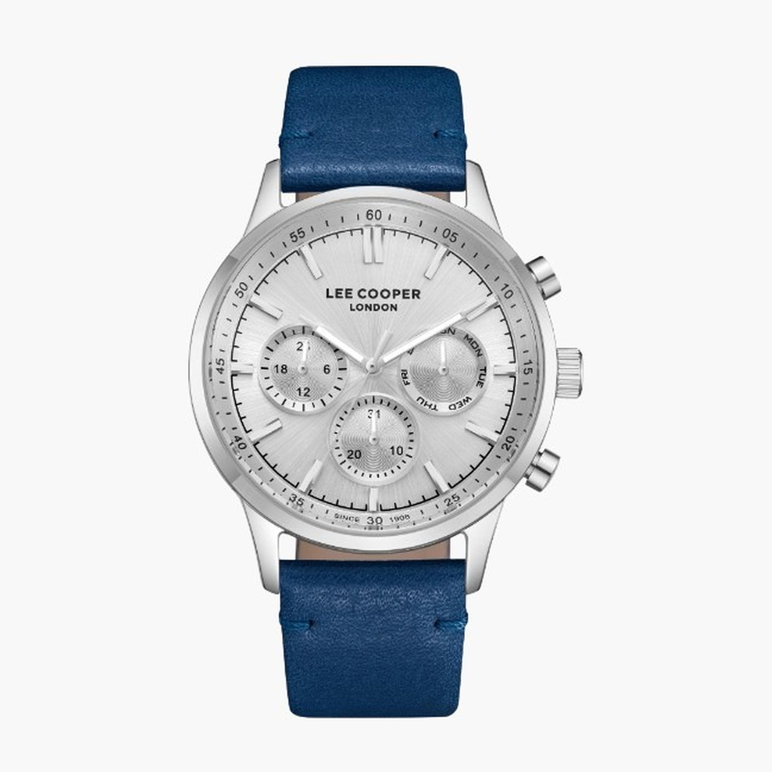 لي كوبر- ساعة رجالية كرونوغراف سوار جلدي لون فضي-men-watchesandjewellery-watches-image-1
