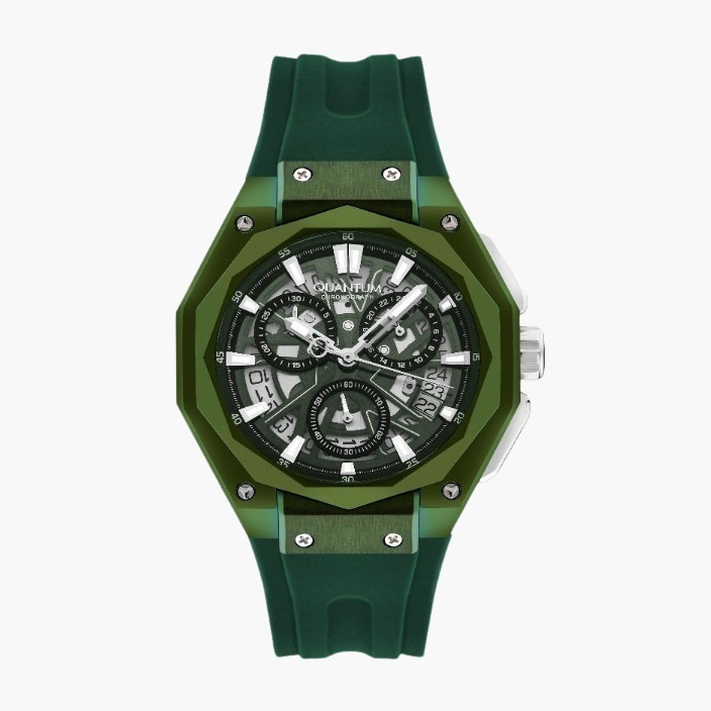كوانتوم- ساعة رجالية 47 مم كرونوغراف سوار سيليكون لون أخضر غامق-men-watchesandjewellery-watches-image-1