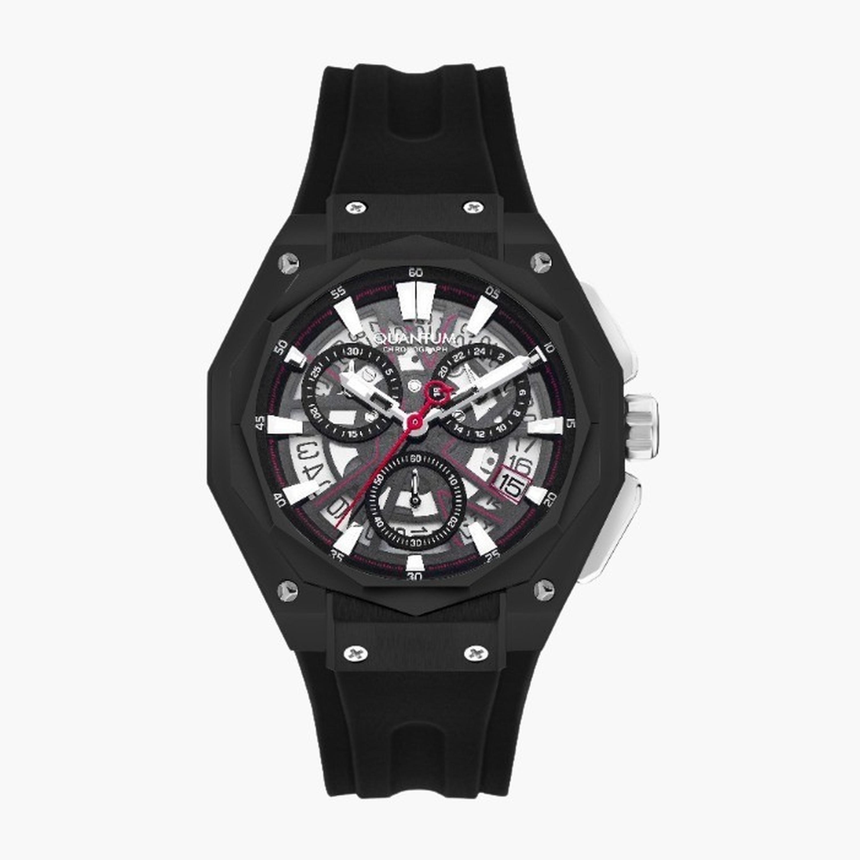 Quantum Men's 47MM Black Chronograph Silicone Strap Watch | HNG1097.651-men-watchesandjewellery-watches-image-1