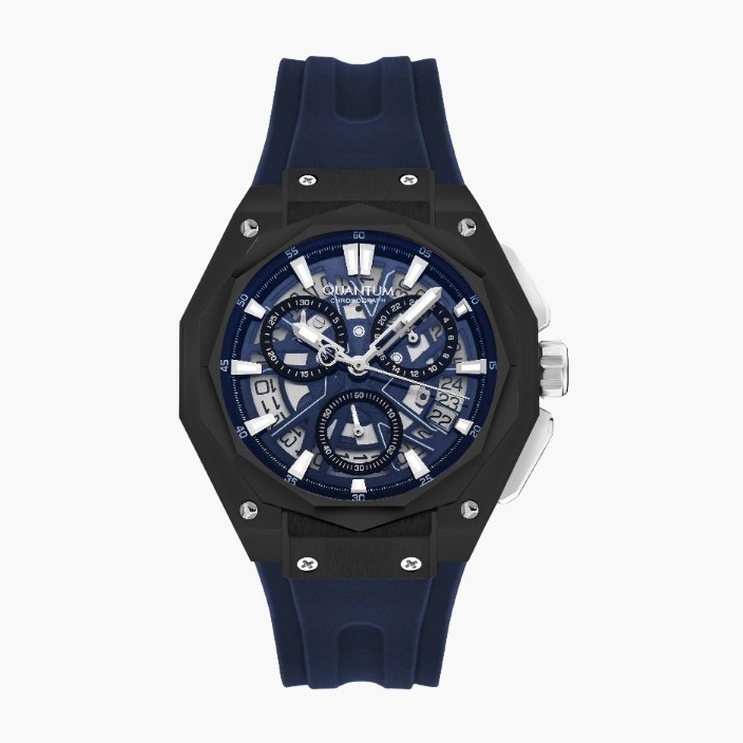 كوانتوم- ساعة رجالية 47 مم كرونوغراف سوار سيليكون لون أزرق-men-watchesandjewellery-watches-image-1