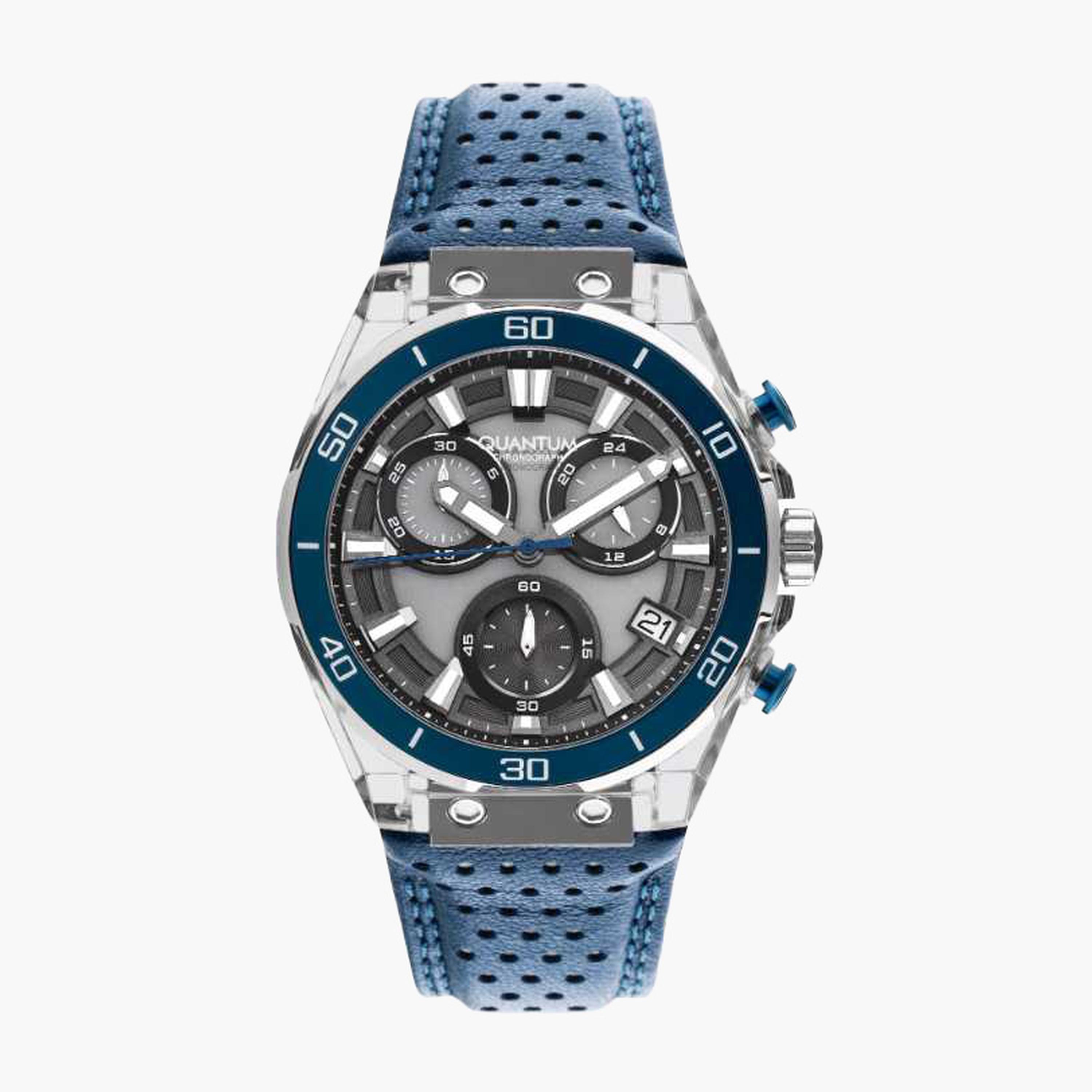 كوانتوم- ساعة رجالية 43 مم كرونوغراف سوار جلدي لون رمادي-men-watchesandjewellery-watches-image-1