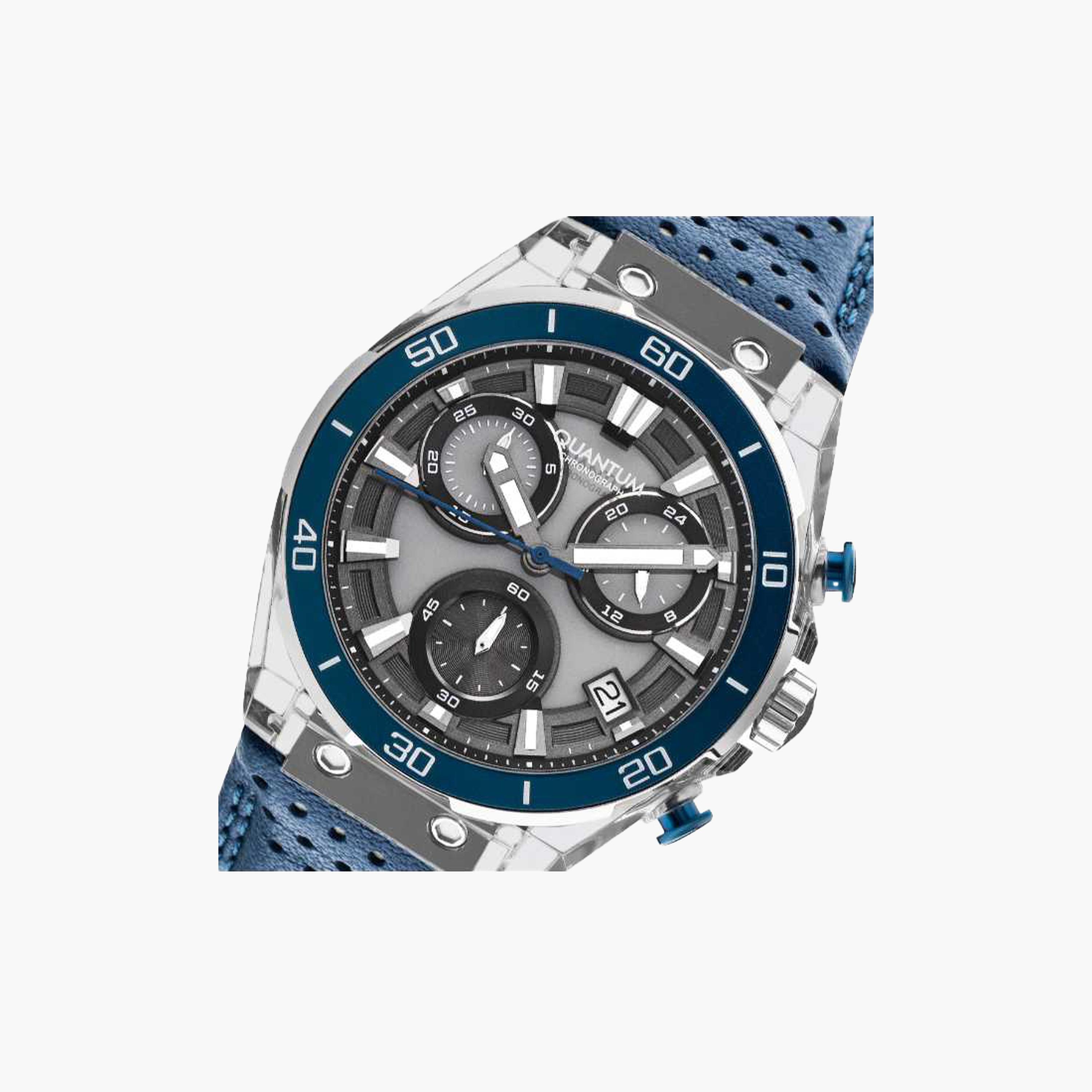 كوانتوم- ساعة رجالية 43 مم كرونوغراف سوار جلدي لون رمادي-men-watchesandjewellery-watches-image-5