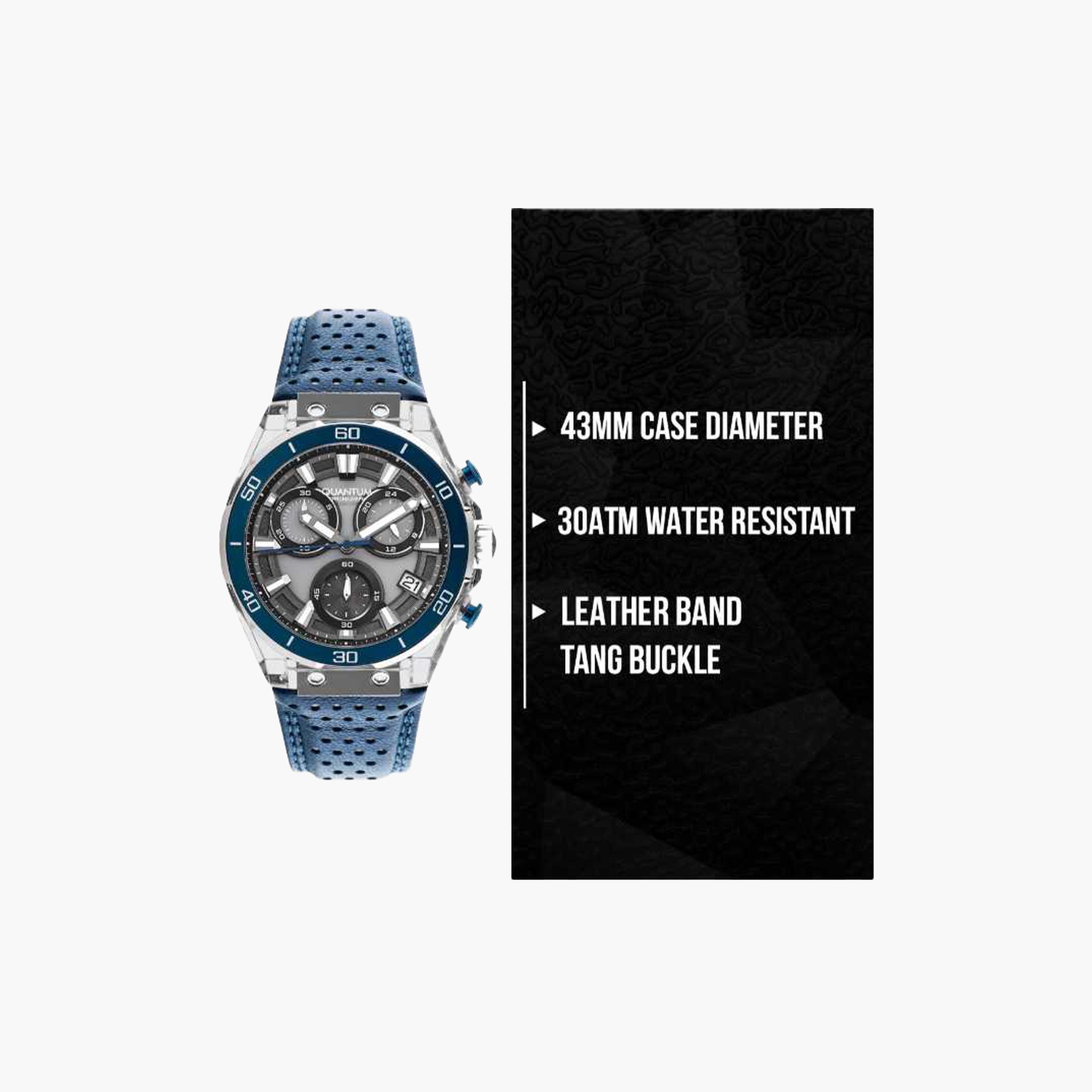 كوانتوم- ساعة رجالية 43 مم كرونوغراف سوار جلدي لون رمادي-men-watchesandjewellery-watches-image-8