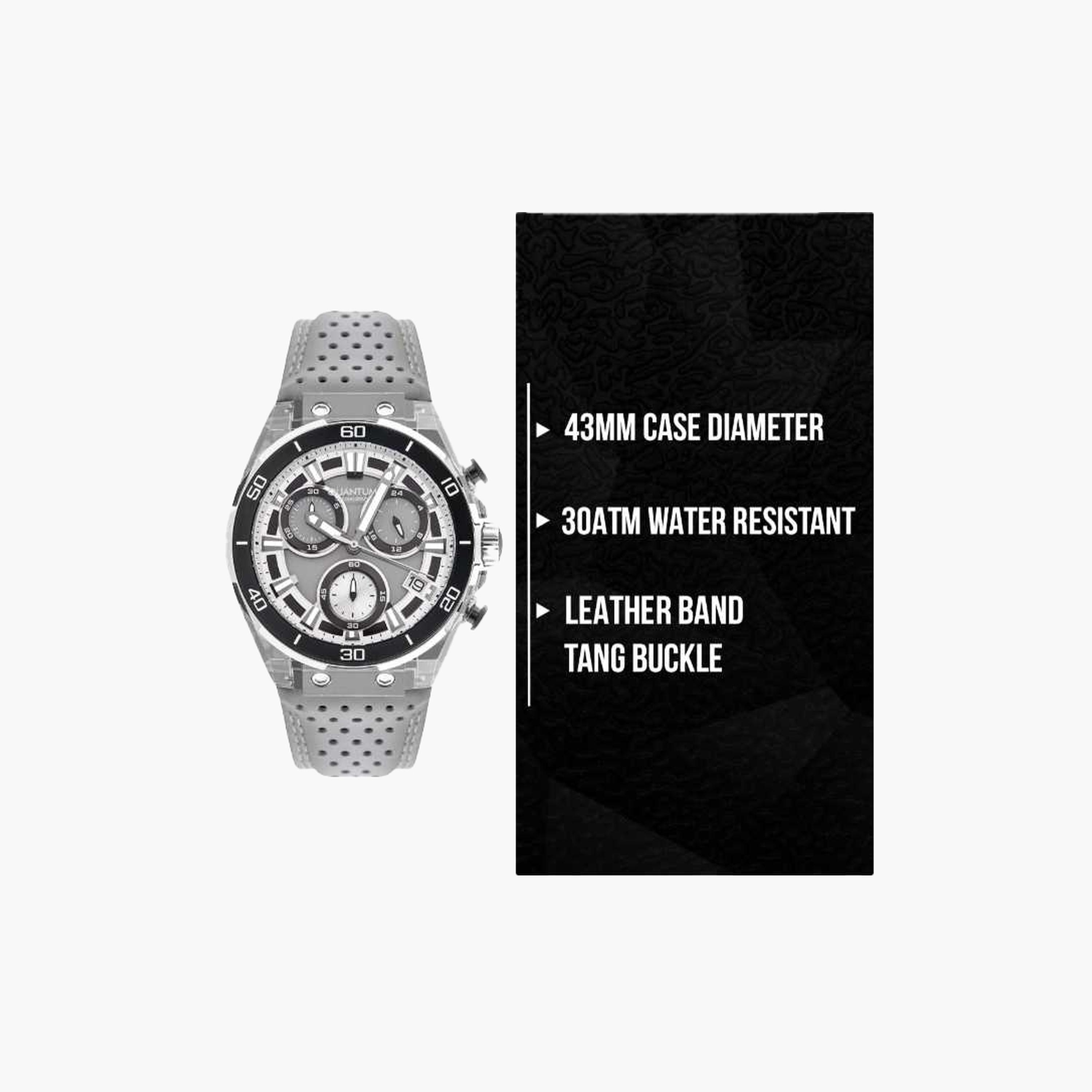 Quantum Men's 43MM Grey Chronograph Leather Strap Watch | PWG1107.066-men-watchesandjewellery-watches-image-8