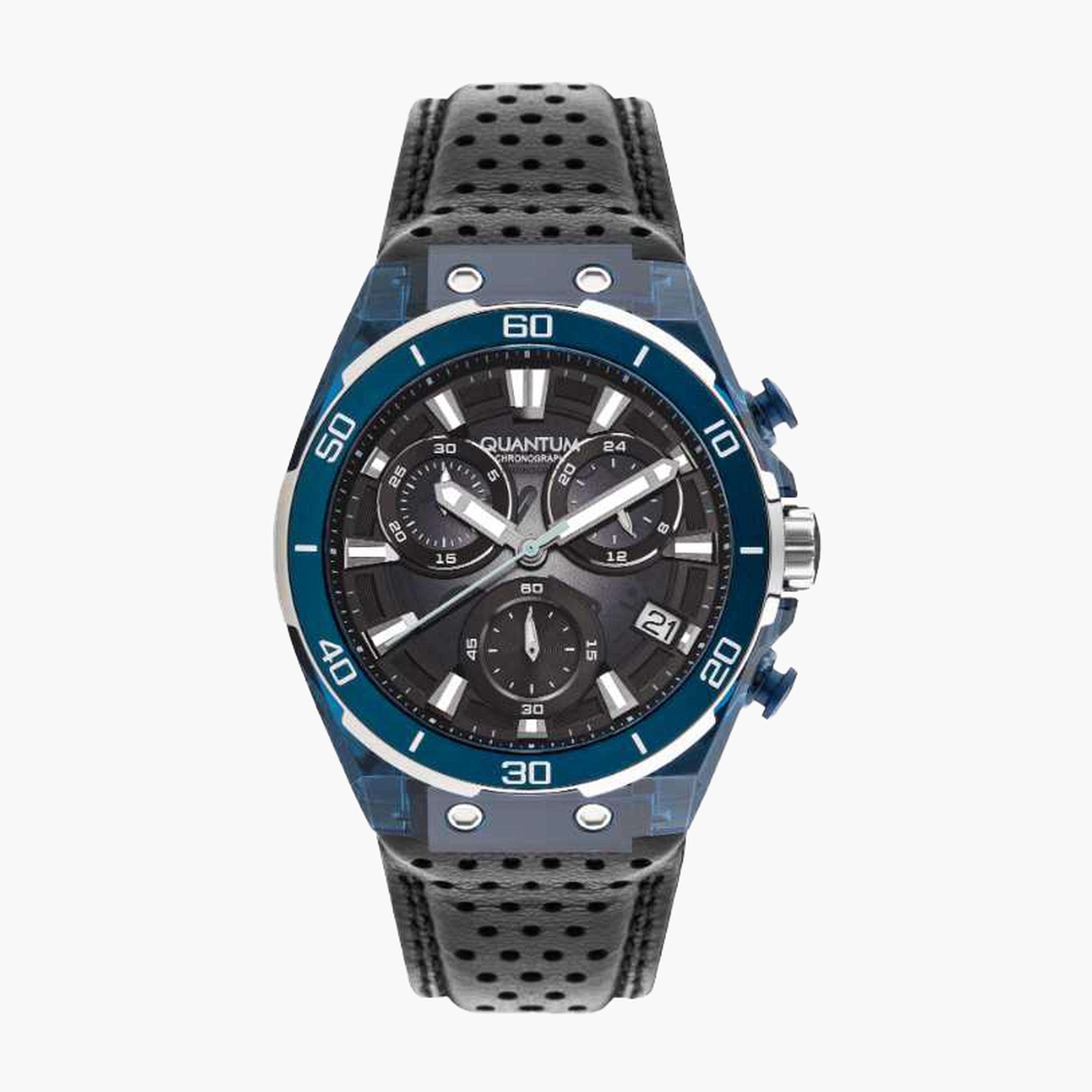 كوانتوم- ساعة رجالية 43 مم كرونوغراف سوار جلدي لون أسود-men-watchesandjewellery-watches-image-1