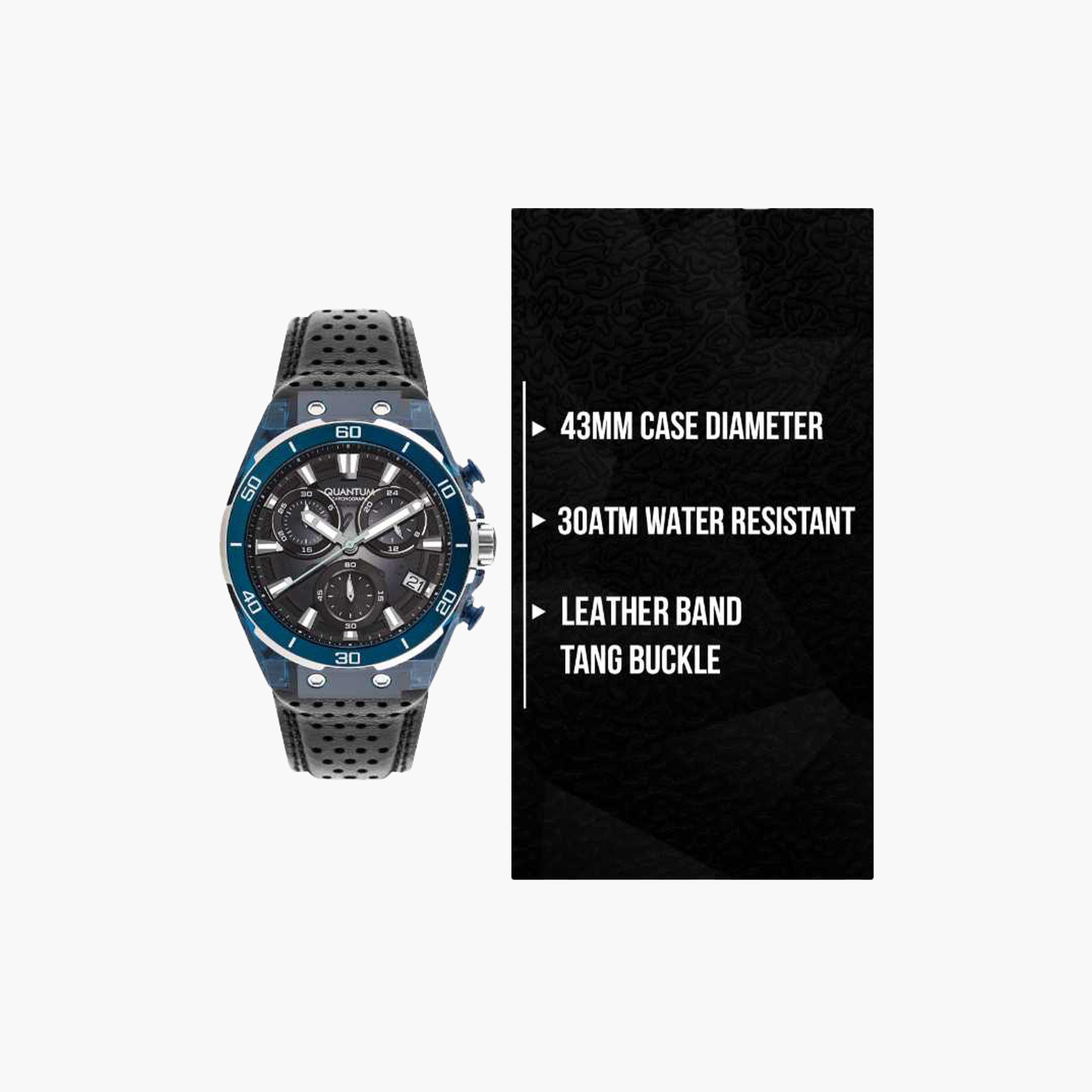 كوانتوم- ساعة رجالية 43 مم كرونوغراف سوار جلدي لون أسود-men-watchesandjewellery-watches-image-8