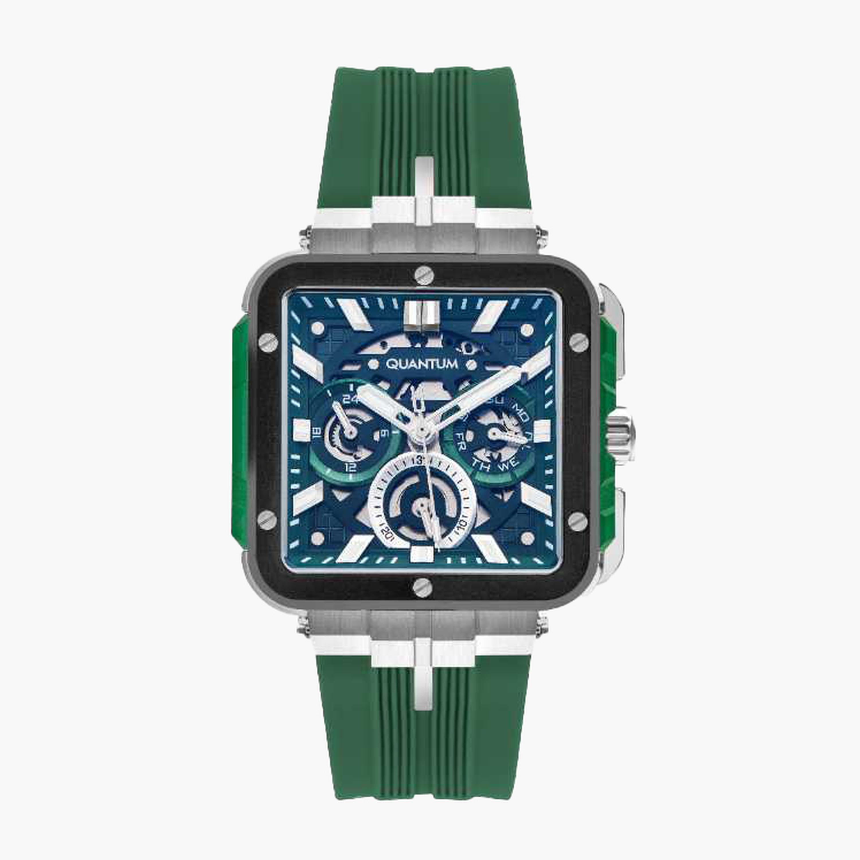 كوانتوم- ساعة رجالية 45 مم كرونوغراف سوار سيليكون لون أخضر غامق-men-watchesandjewellery-watches-image-1