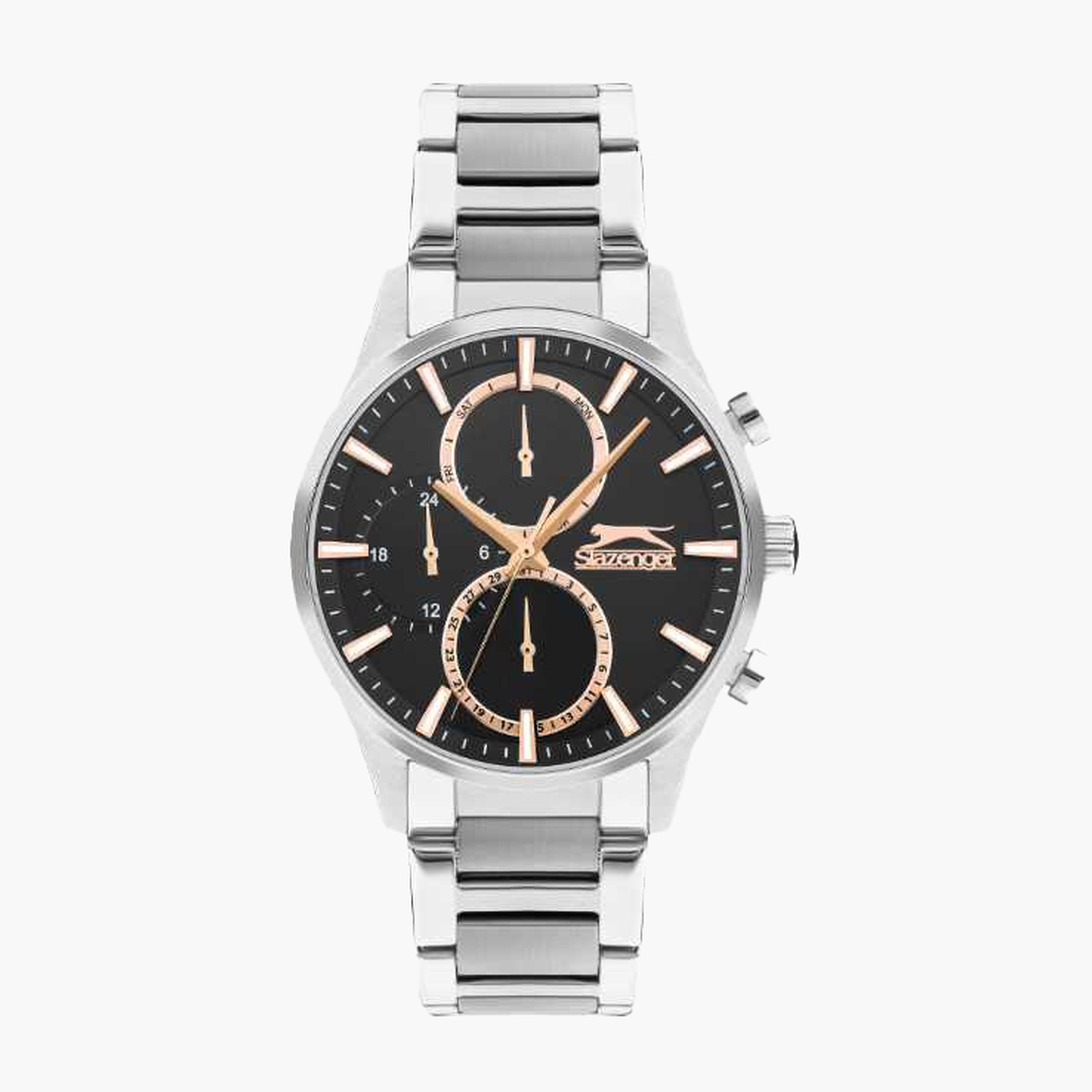 سلازنغر- ساعة رجالية 43 مم كرونوغراف سوار معدني لون أسود-men-watchesandjewellery-watches-image-1