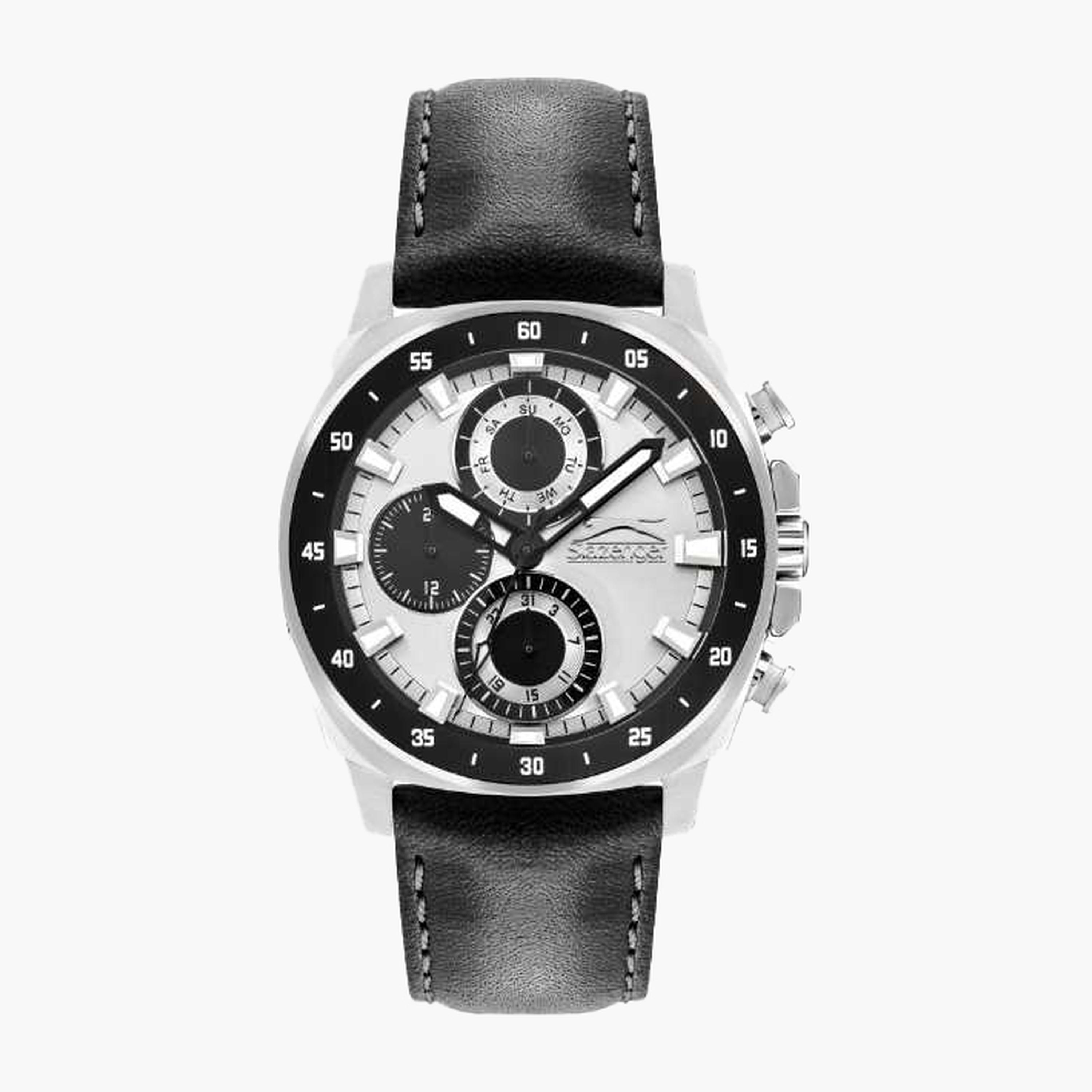 سلازنغر- ساعة رجالية 44 مم كرونوغراف سوار جلدي لون فضي-men-watchesandjewellery-watches-image-1