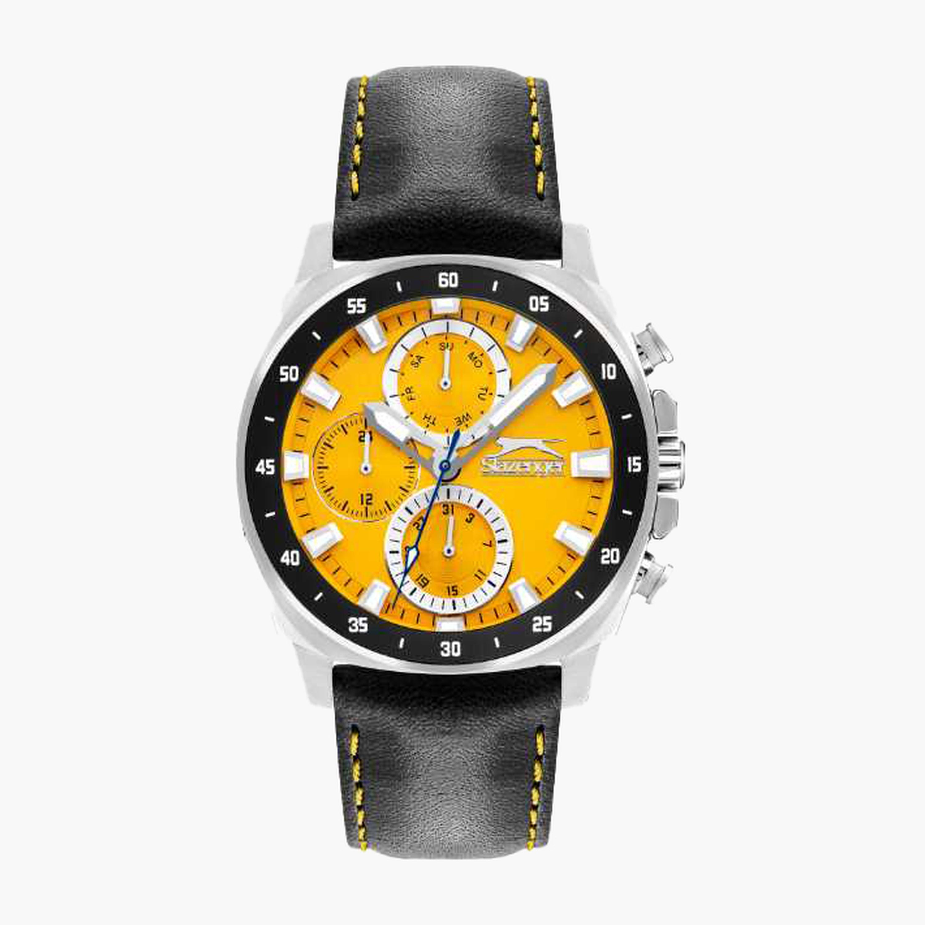 سلازنغر- ساعة رجالية 44 مم كرونوغراف سوار جلدي لون أصفر-men-watchesandjewellery-watches-image-1
