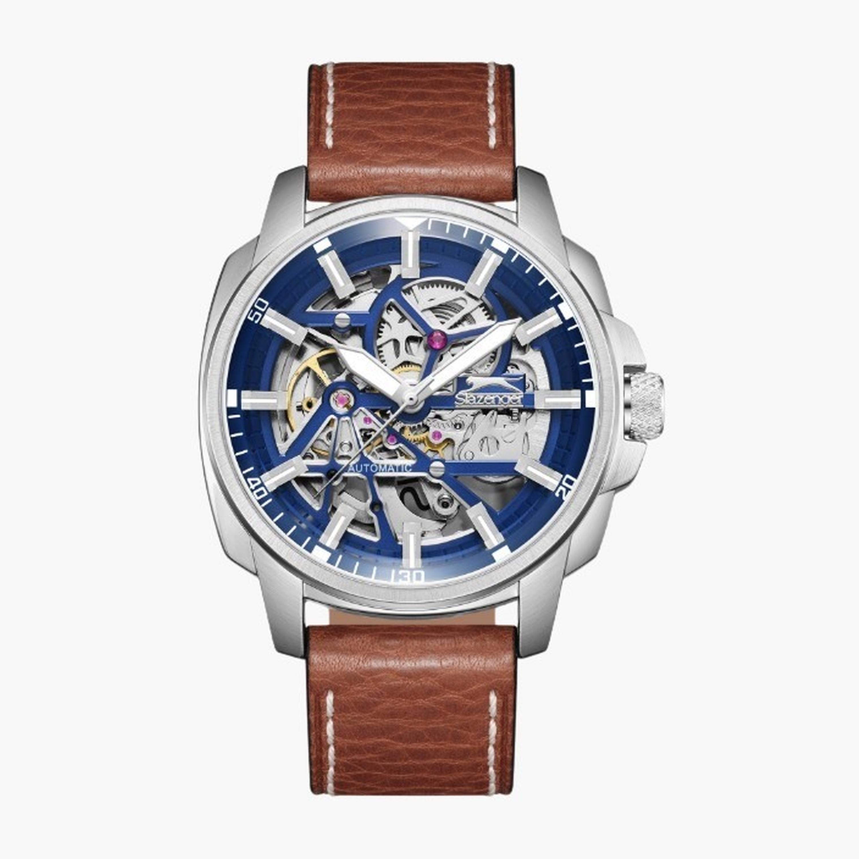 سلازنغر- ساعة رجالية 44 مم أوتوماتيكية سوار جلدي لون أزرق-men-watchesandjewellery-watches-image-1