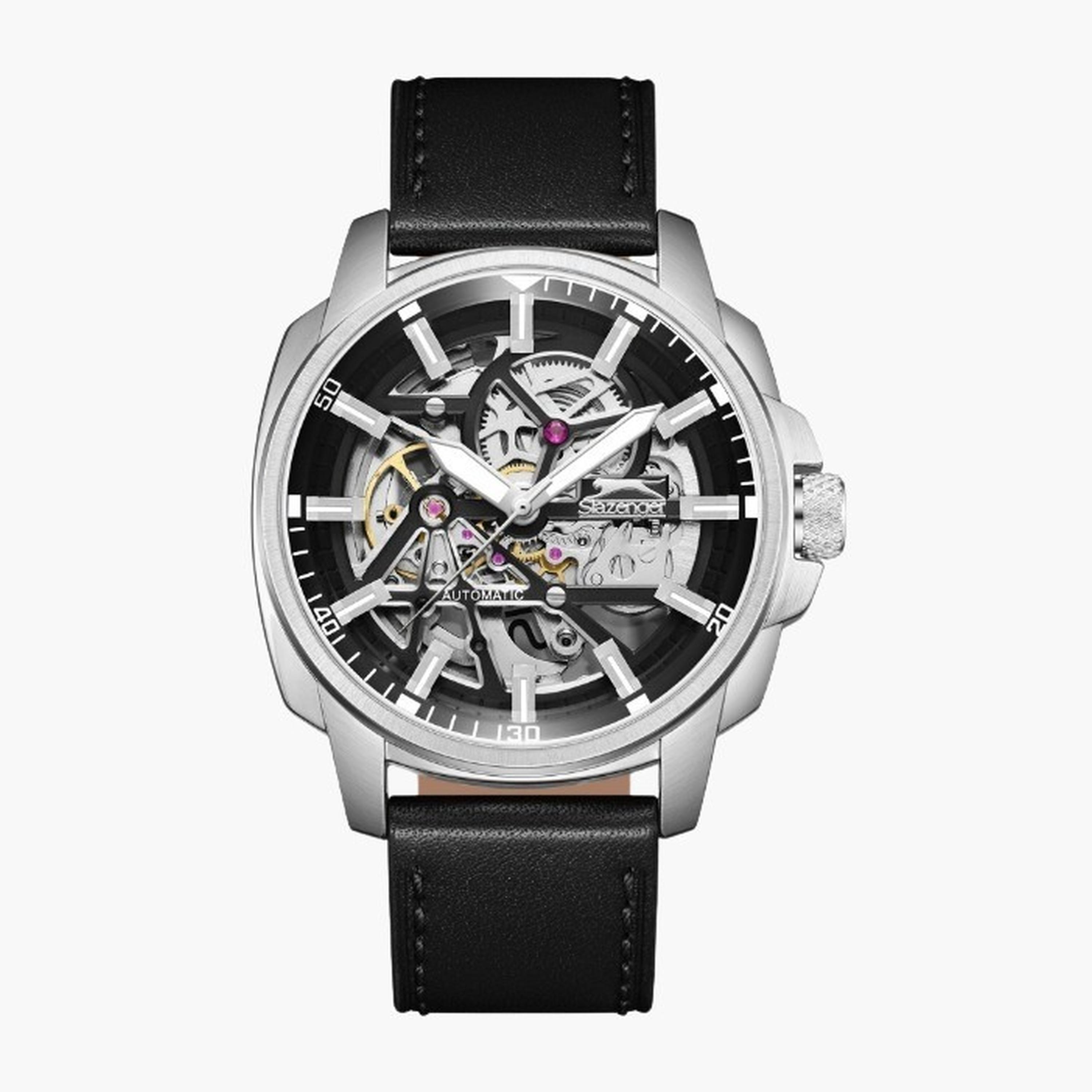 Slazenger Men's 44MM Black Automatic Leather Strap Watch | SL.9.2409.1.02-men-watchesandjewellery-watches-image-1