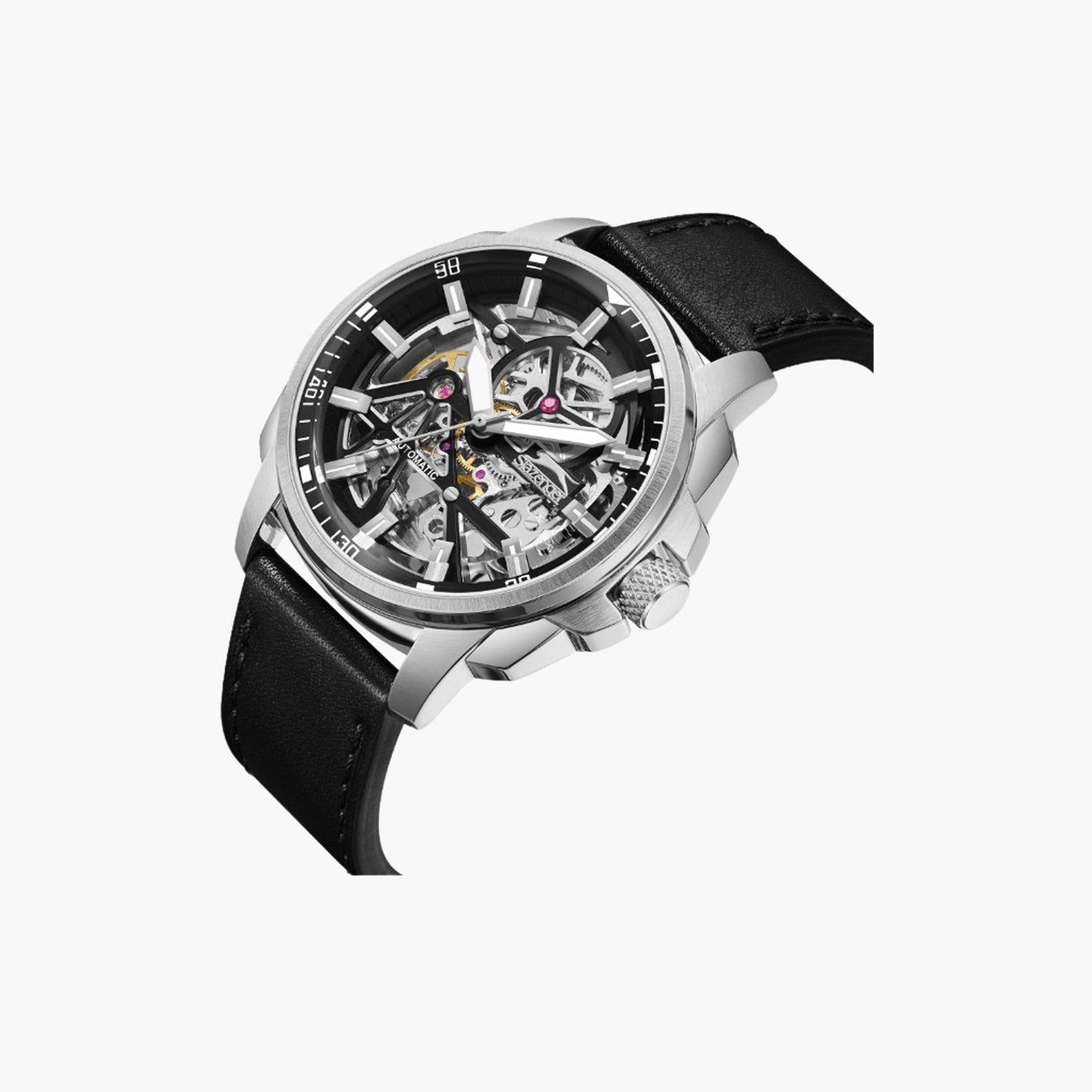 Slazenger Men's 44MM Black Automatic Leather Strap Watch | SL.9.2409.1.02-men-watchesandjewellery-watches-image-4