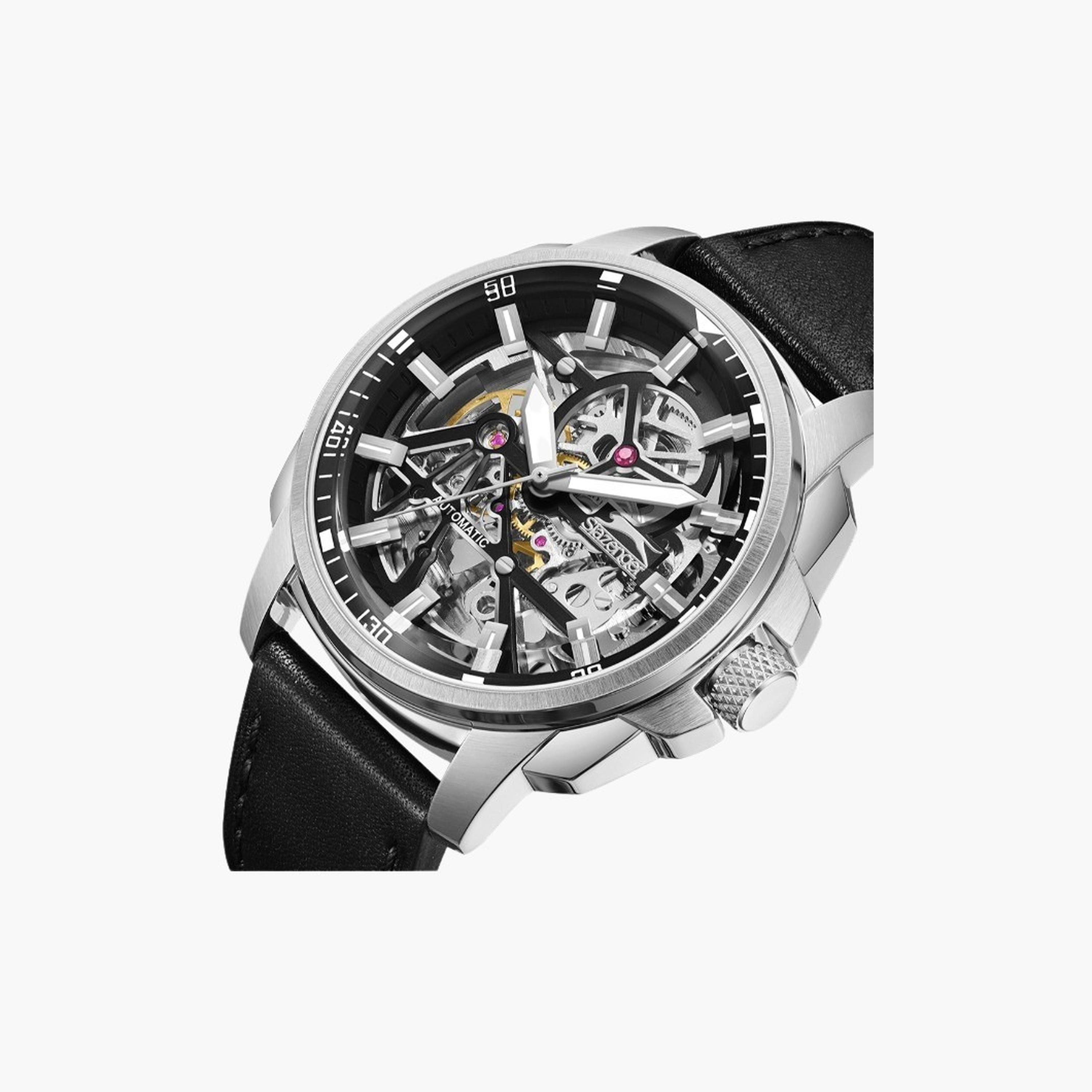 Slazenger Men's 44MM Black Automatic Leather Strap Watch | SL.9.2409.1.02-men-watchesandjewellery-watches-image-6