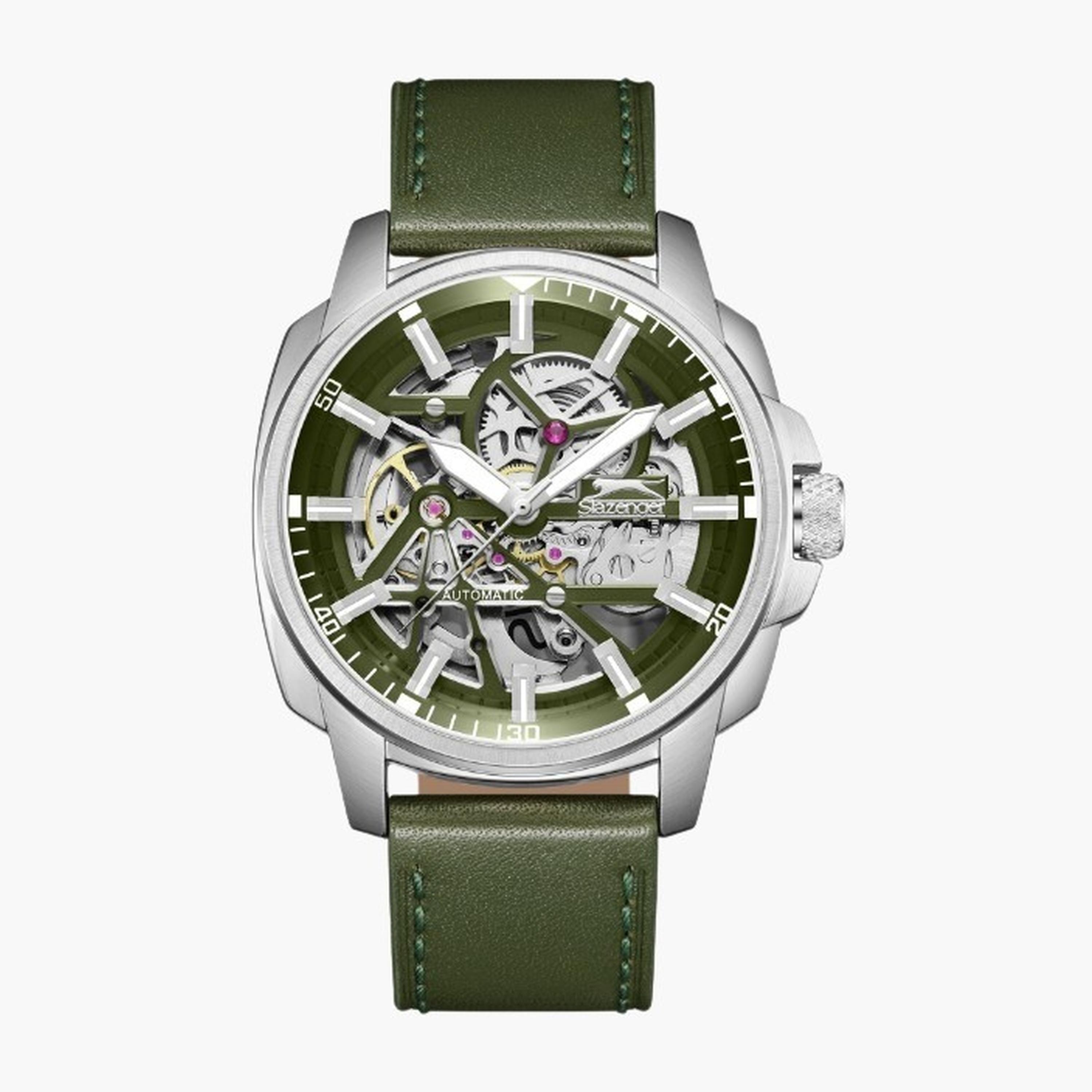Slazenger Men's 44MM Green Automatic Leather Strap Watch | SL.9.2409.1.03-men-watchesandjewellery-watches-image-1