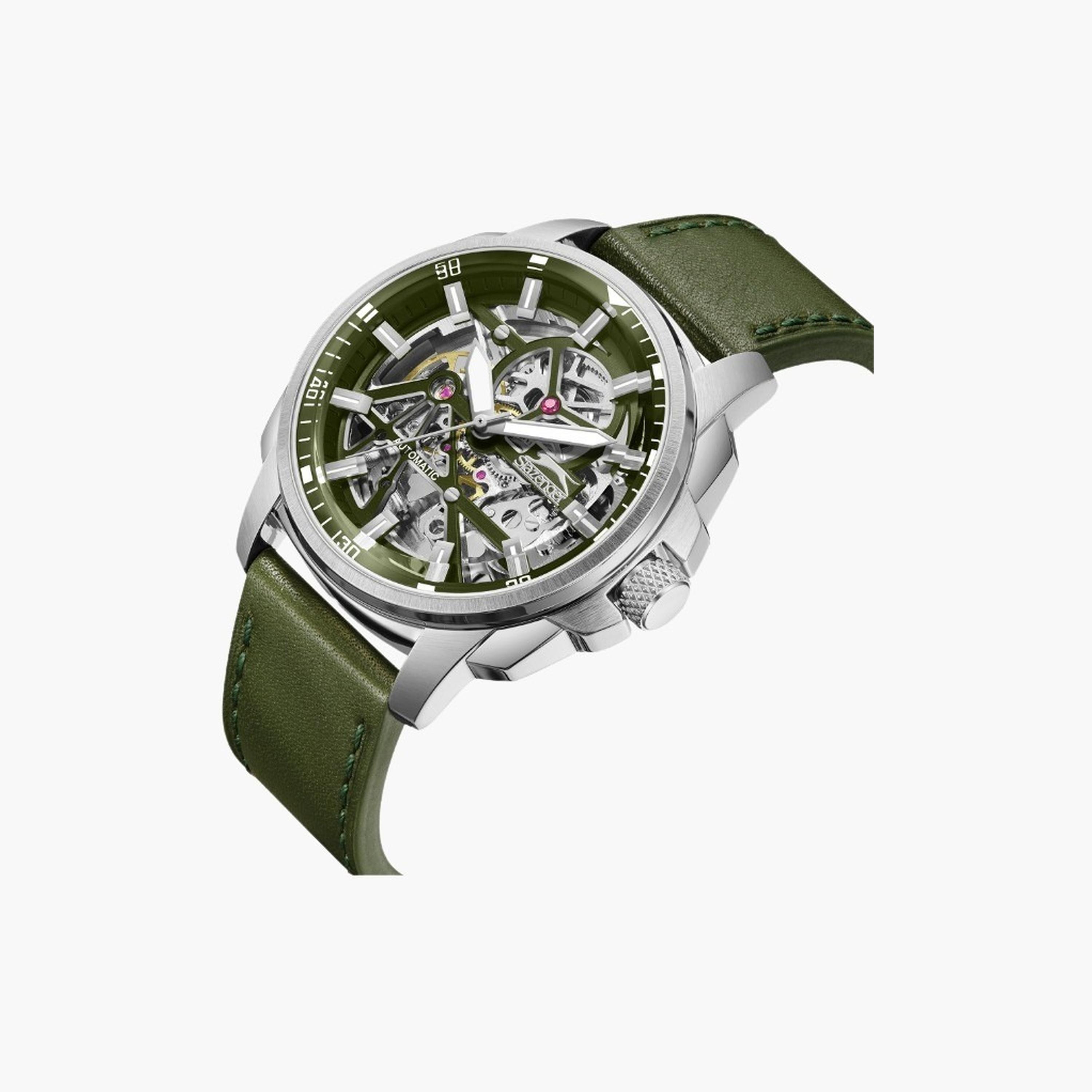 Slazenger Men's 44MM Green Automatic Leather Strap Watch | SL.9.2409.1.03-men-watchesandjewellery-watches-image-4