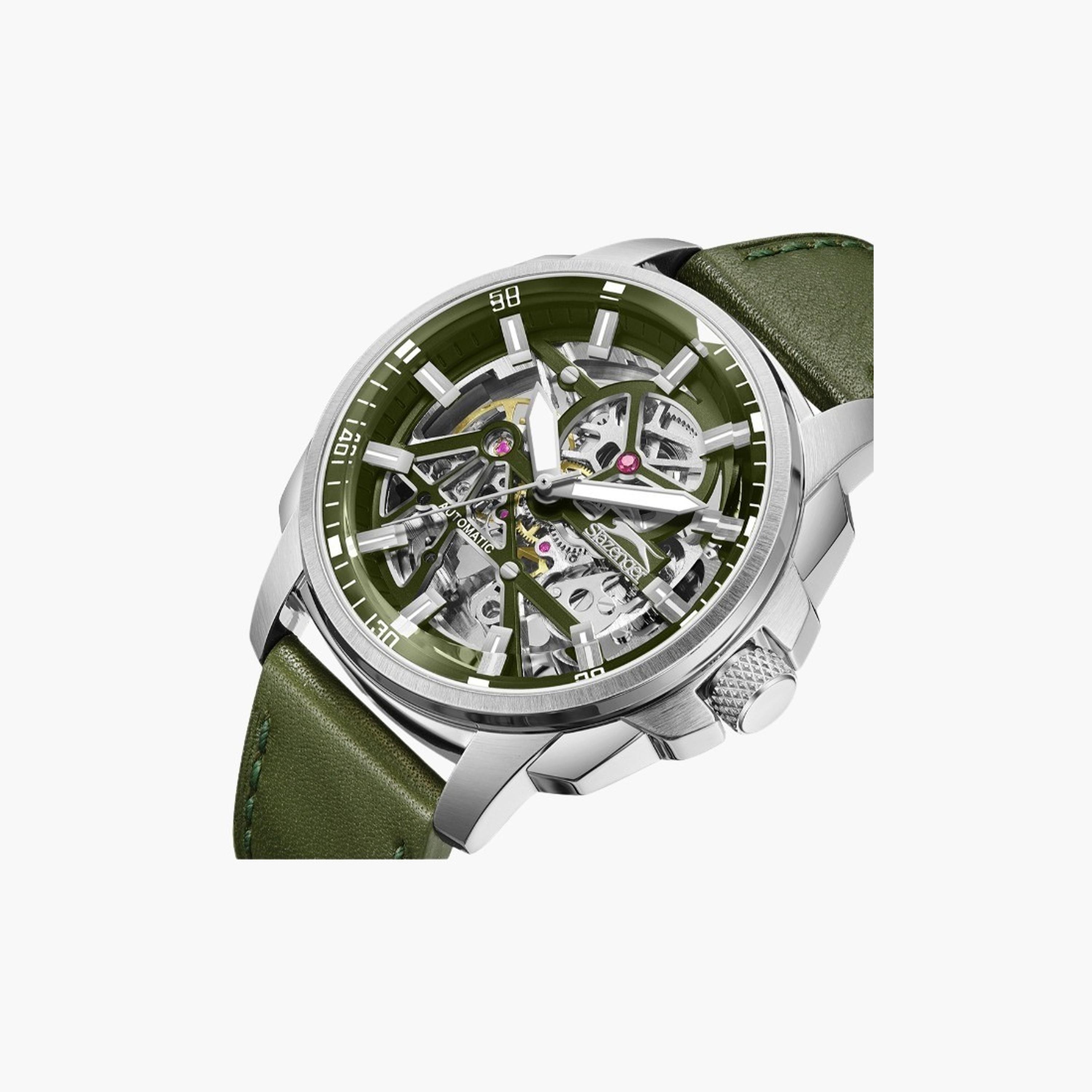 Slazenger Men's 44MM Green Automatic Leather Strap Watch | SL.9.2409.1.03-men-watchesandjewellery-watches-image-6