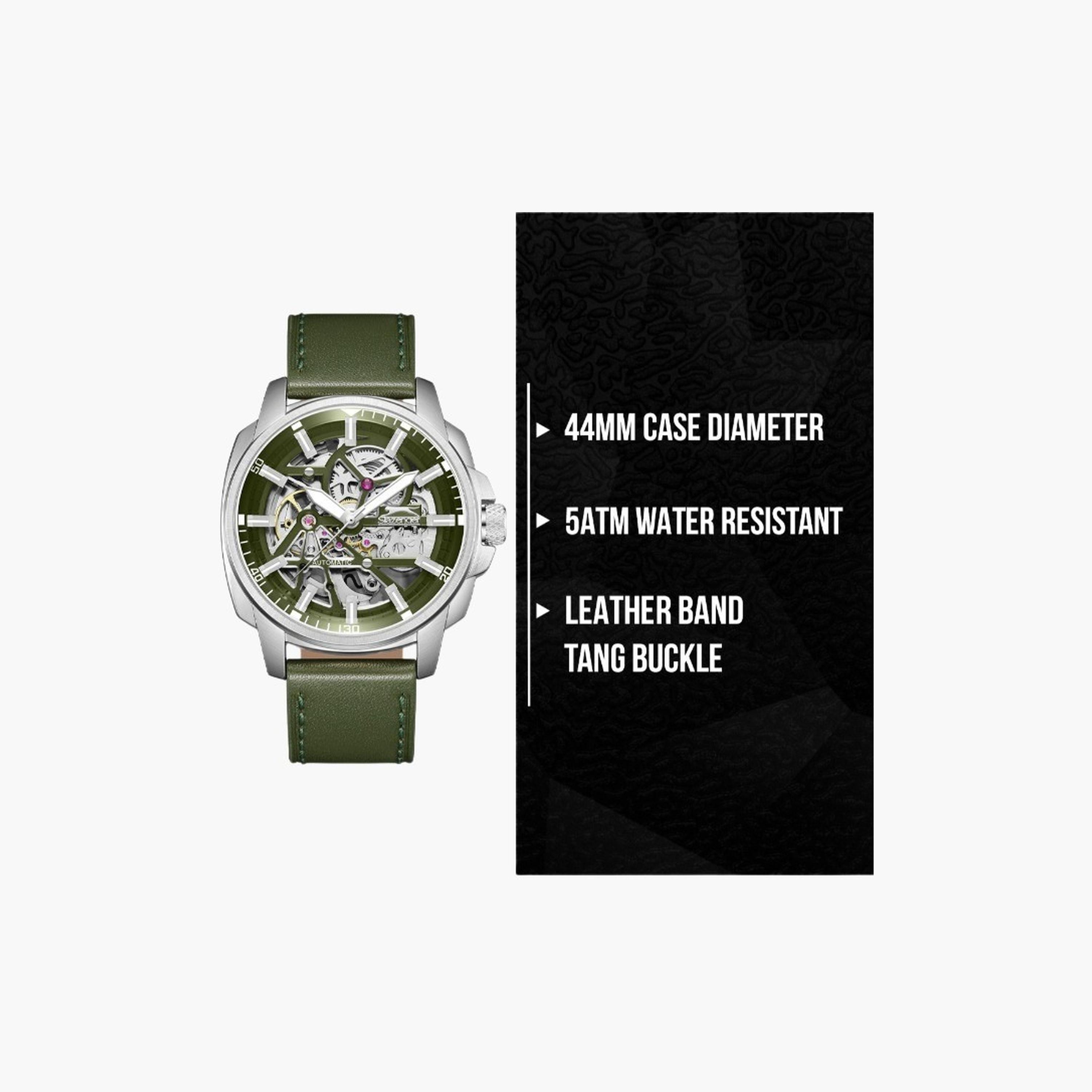 Slazenger Men's 44MM Green Automatic Leather Strap Watch | SL.9.2409.1.03-men-watchesandjewellery-watches-image-9
