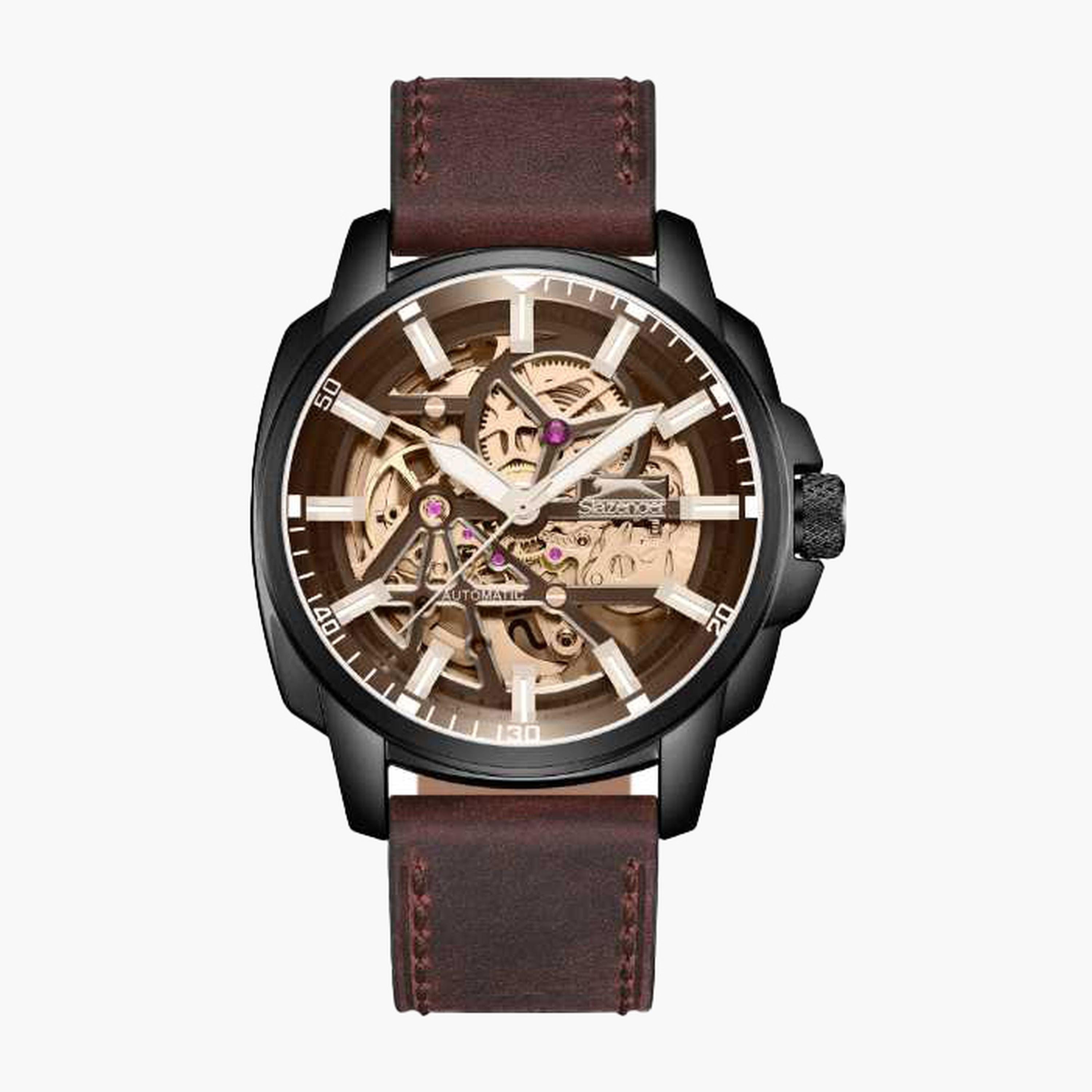Slazenger Men's 44MM Brown Automatic Leather Strap Watch | SL.9.2409.1.06-men-watchesandjewellery-watches-image-1