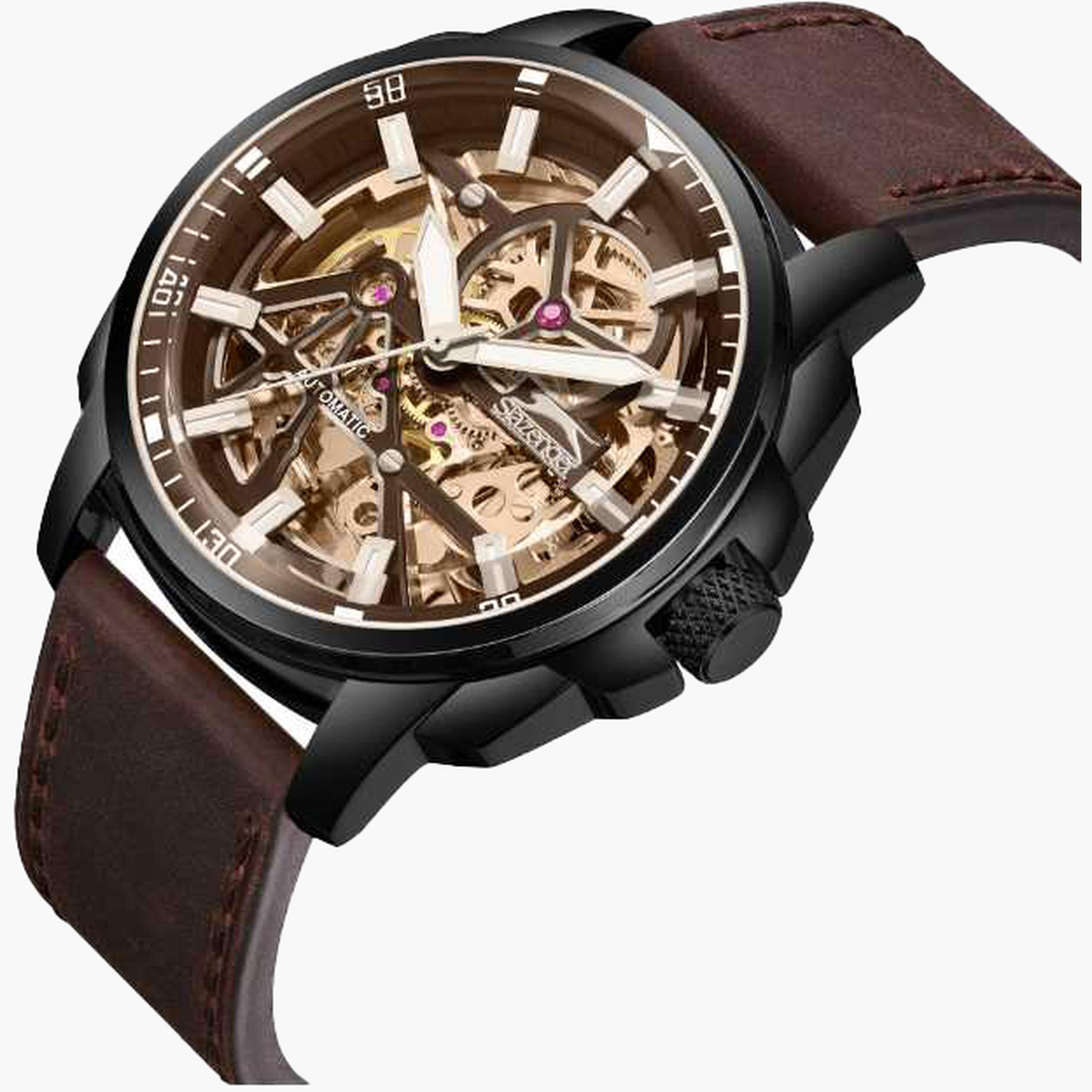 Slazenger Men's 44MM Brown Automatic Leather Strap Watch | SL.9.2409.1.06-men-watchesandjewellery-watches-image-4