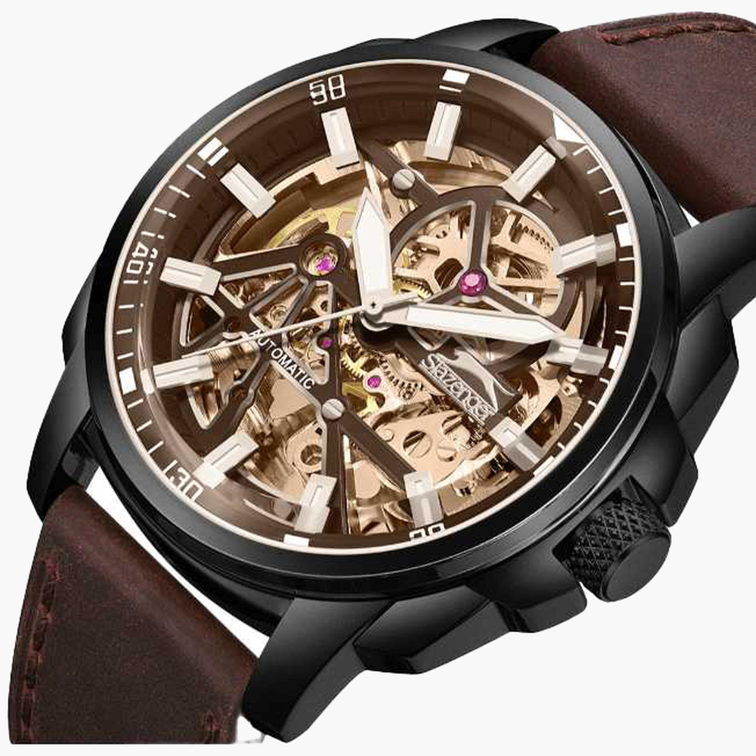 Slazenger Men's 44MM Brown Automatic Leather Strap Watch | SL.9.2409.1.06-men-watchesandjewellery-watches-image-6