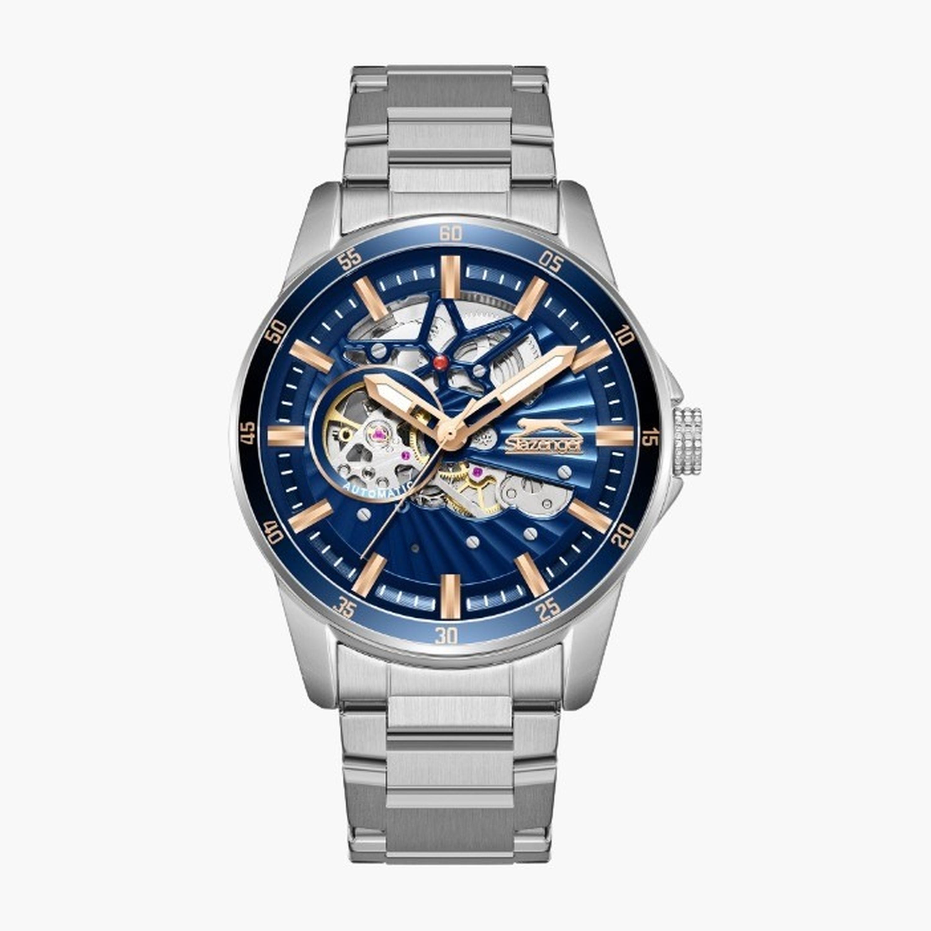 سلازنغر- ساعة رجالية 44 مم أوتوماتيكية سوار معدني لون أزرق-men-watchesandjewellery-watches-image-1