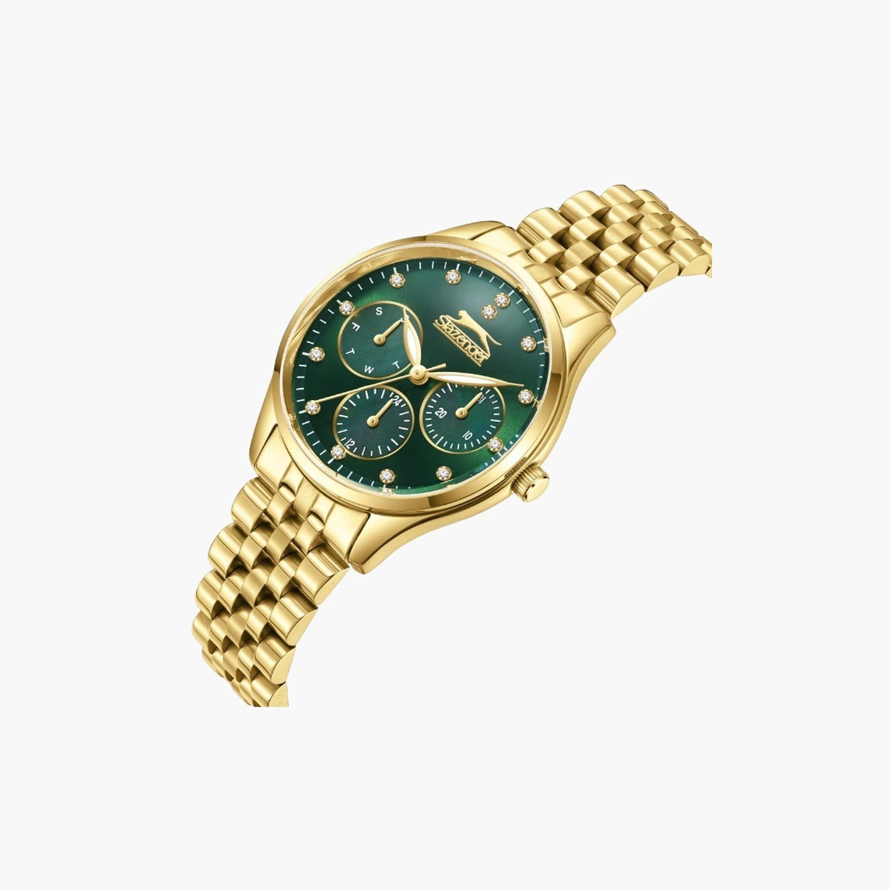 سلازنغر- ساعة نسائية 34 مم كرونوغراف سوار معدني لون أخضر غامق-women-watchesandjewellery-watches-image-4