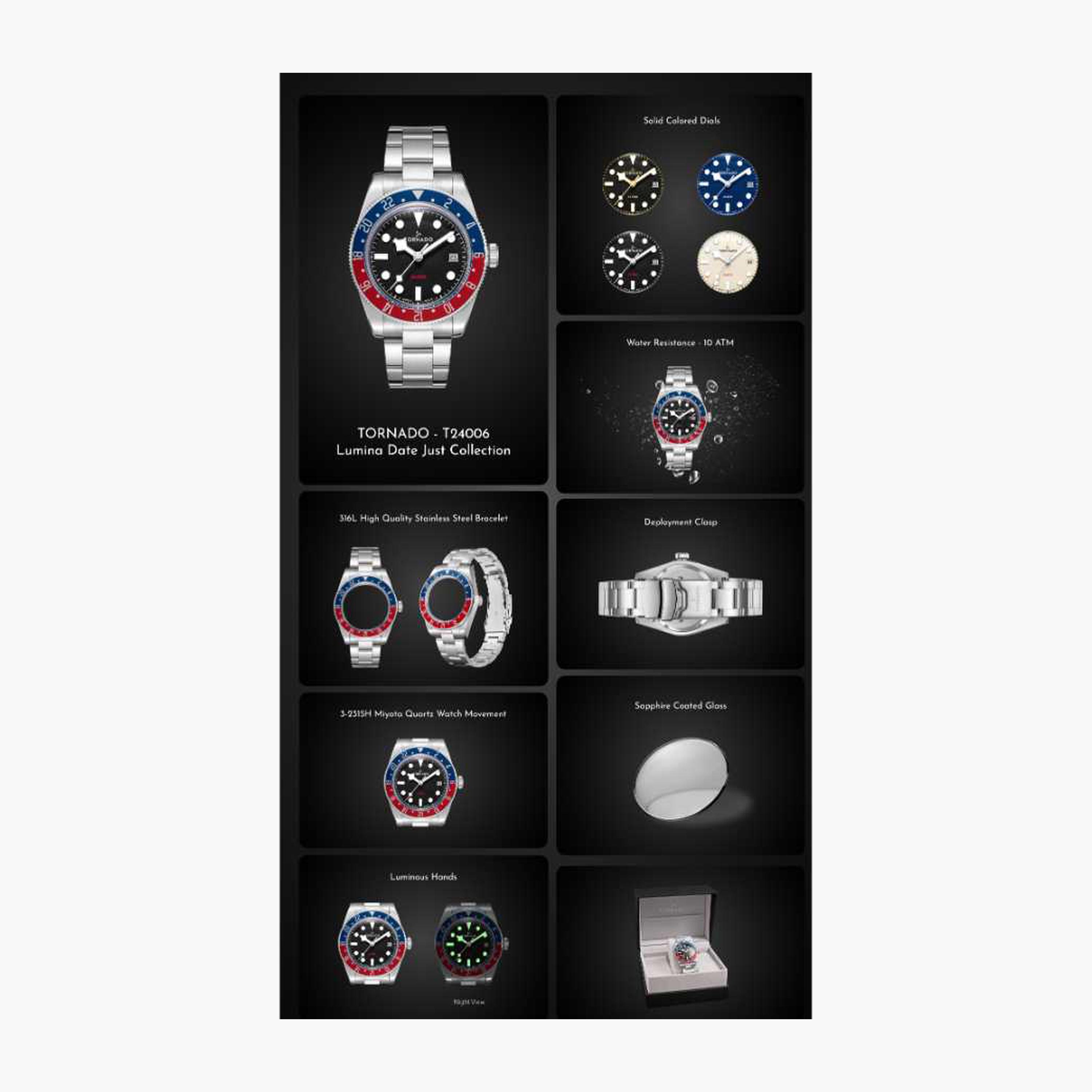 تورنادو- ساعة رجالية 40 مم تناظرية سوار ستانلس ستيل لون أزرق-men-watchesandjewellery-watches-image-6
