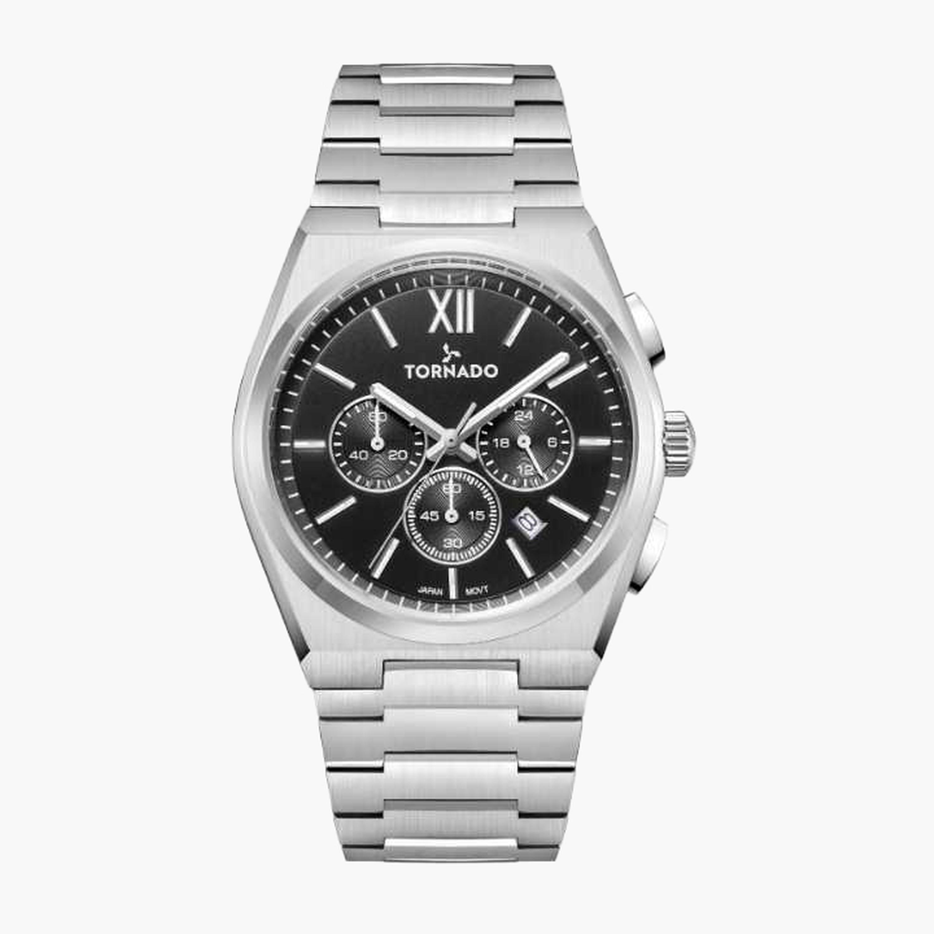 تورنادو- ساعة رجالية كرونوغراف سوار ستانلس ستيل لون أسود-men-watchesandjewellery-watches-image-1