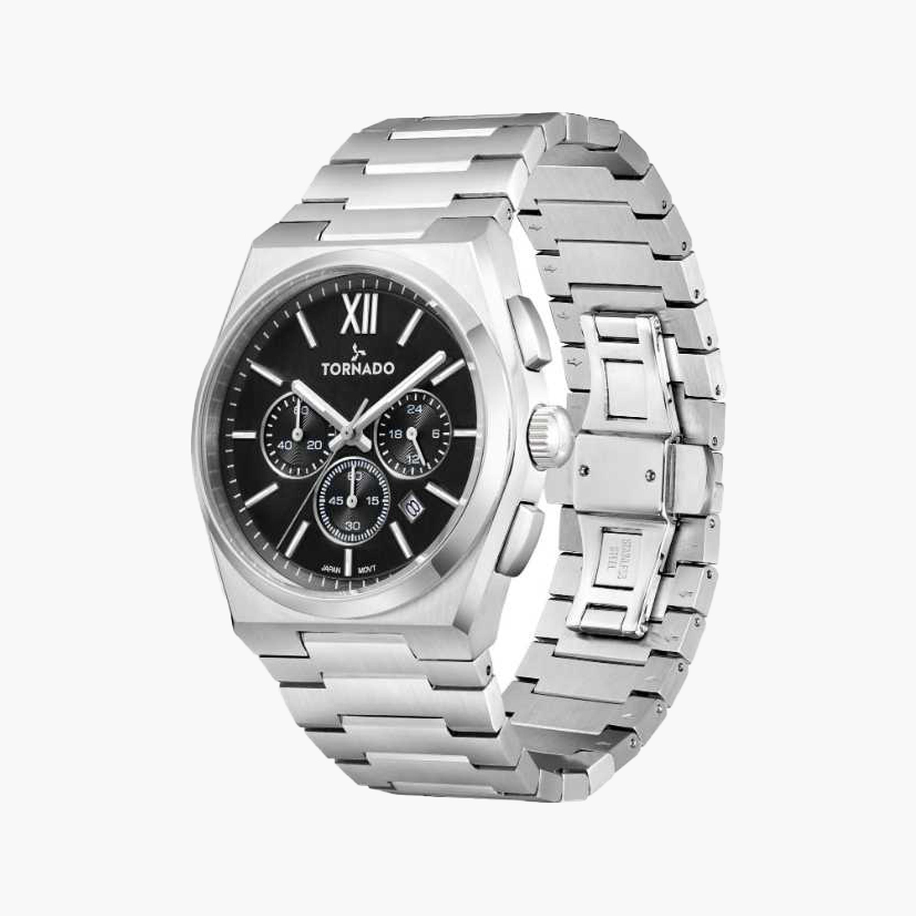 تورنادو- ساعة رجالية كرونوغراف سوار ستانلس ستيل لون أسود-men-watchesandjewellery-watches-image-2